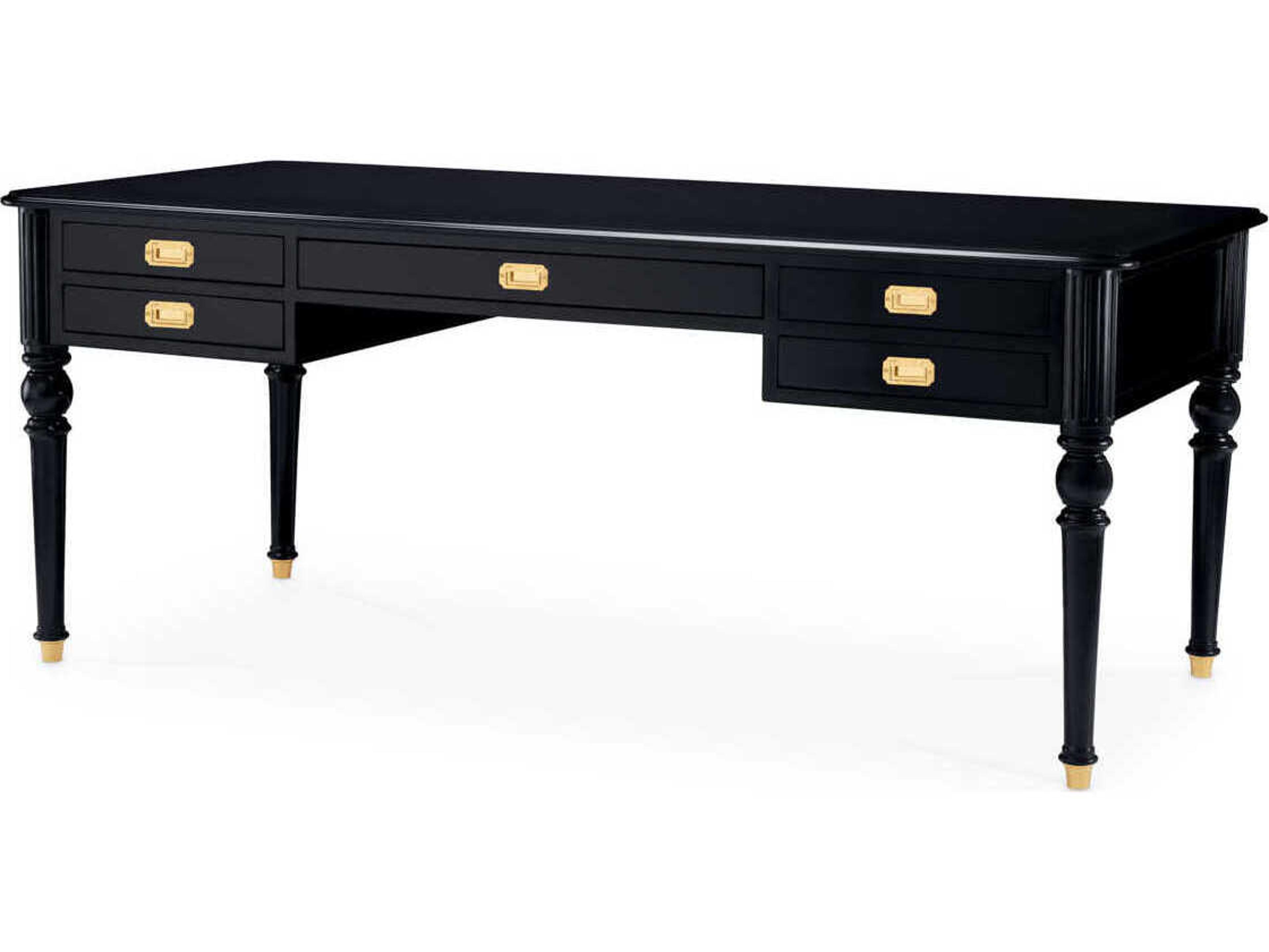 Eichholtz Wimbledon Waxed Black Antique Brass Solid Wood Writing Desk