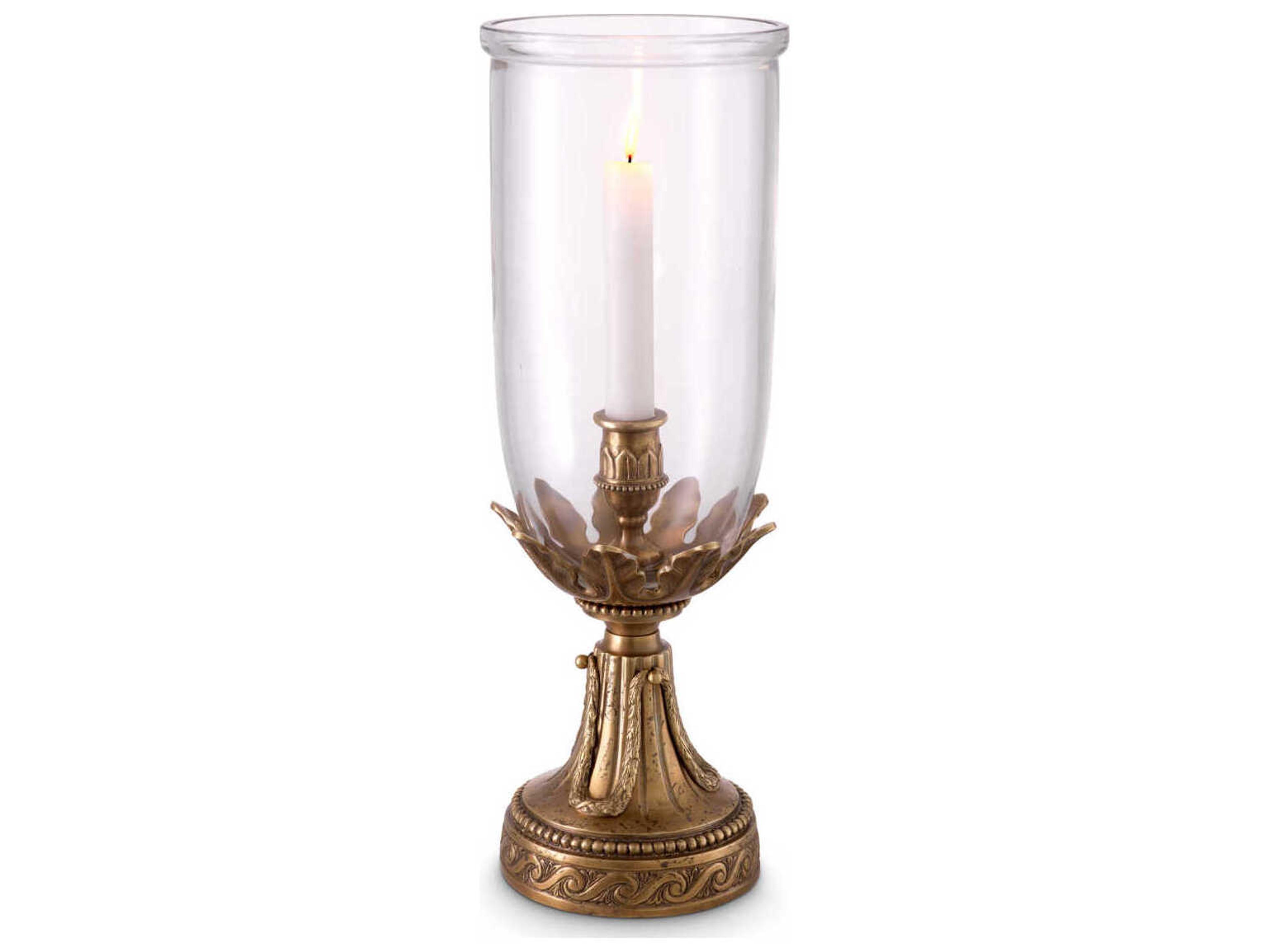 Eichholtz Hurricanes Polished Brass Clear Glass Candle Holder