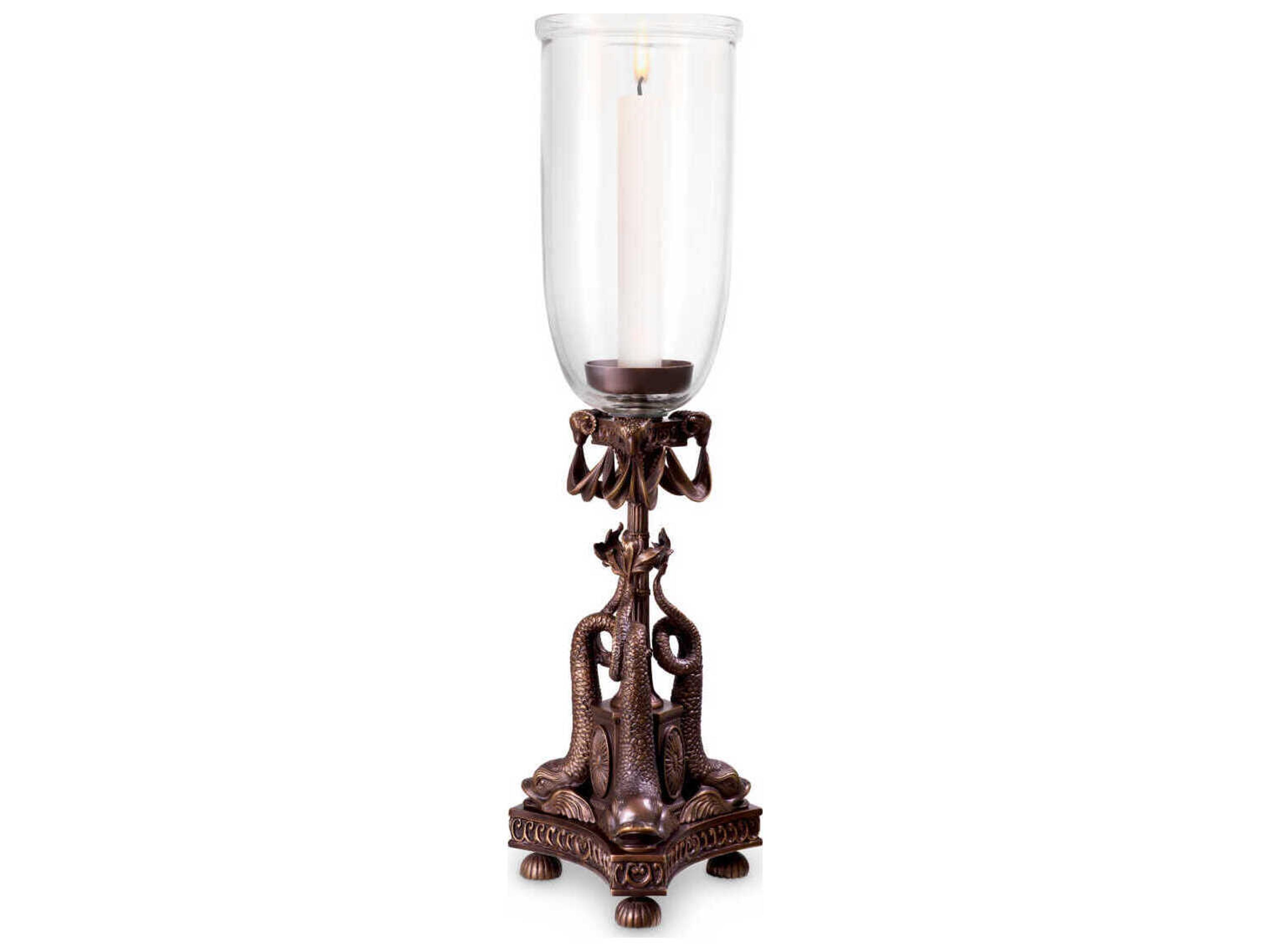 Eichholtz Hurricanes Bronze Highlight Clear Glass Candle Holder
