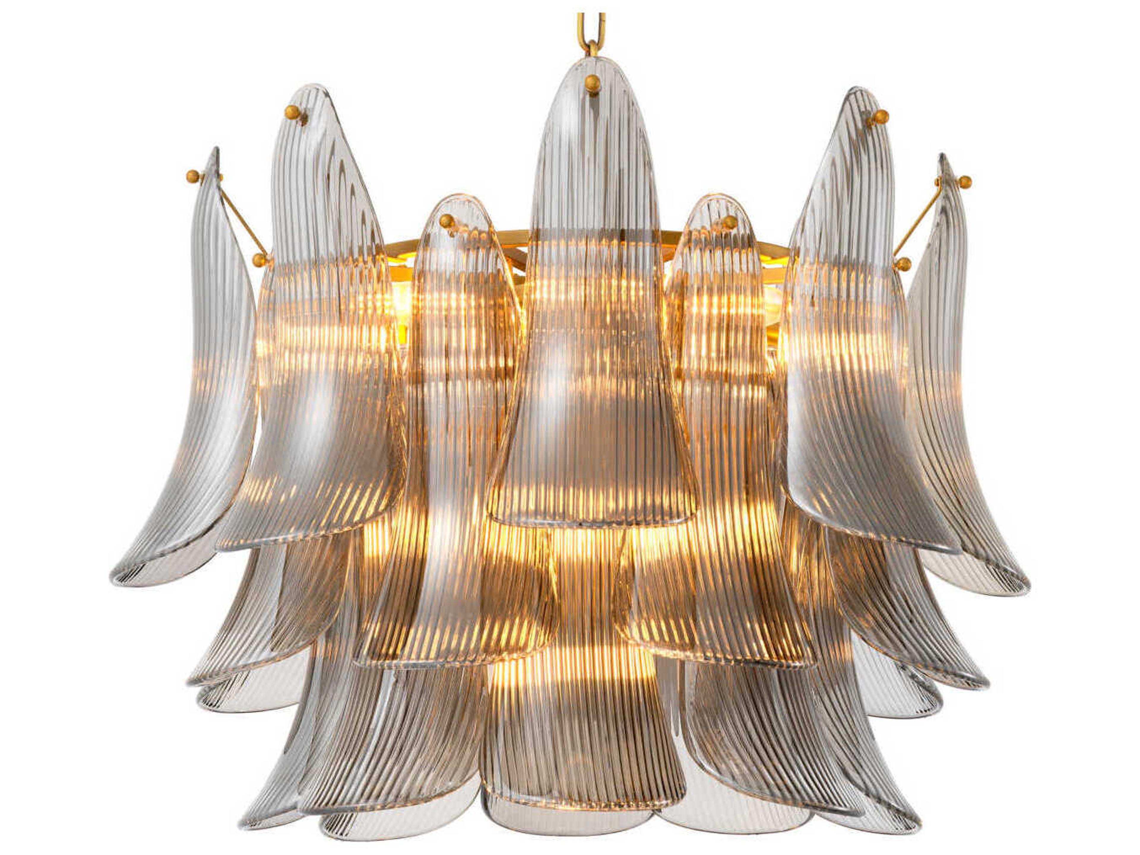 Eichholtz Amun Brushed Brass Smoke Glass Tiered Chandelier