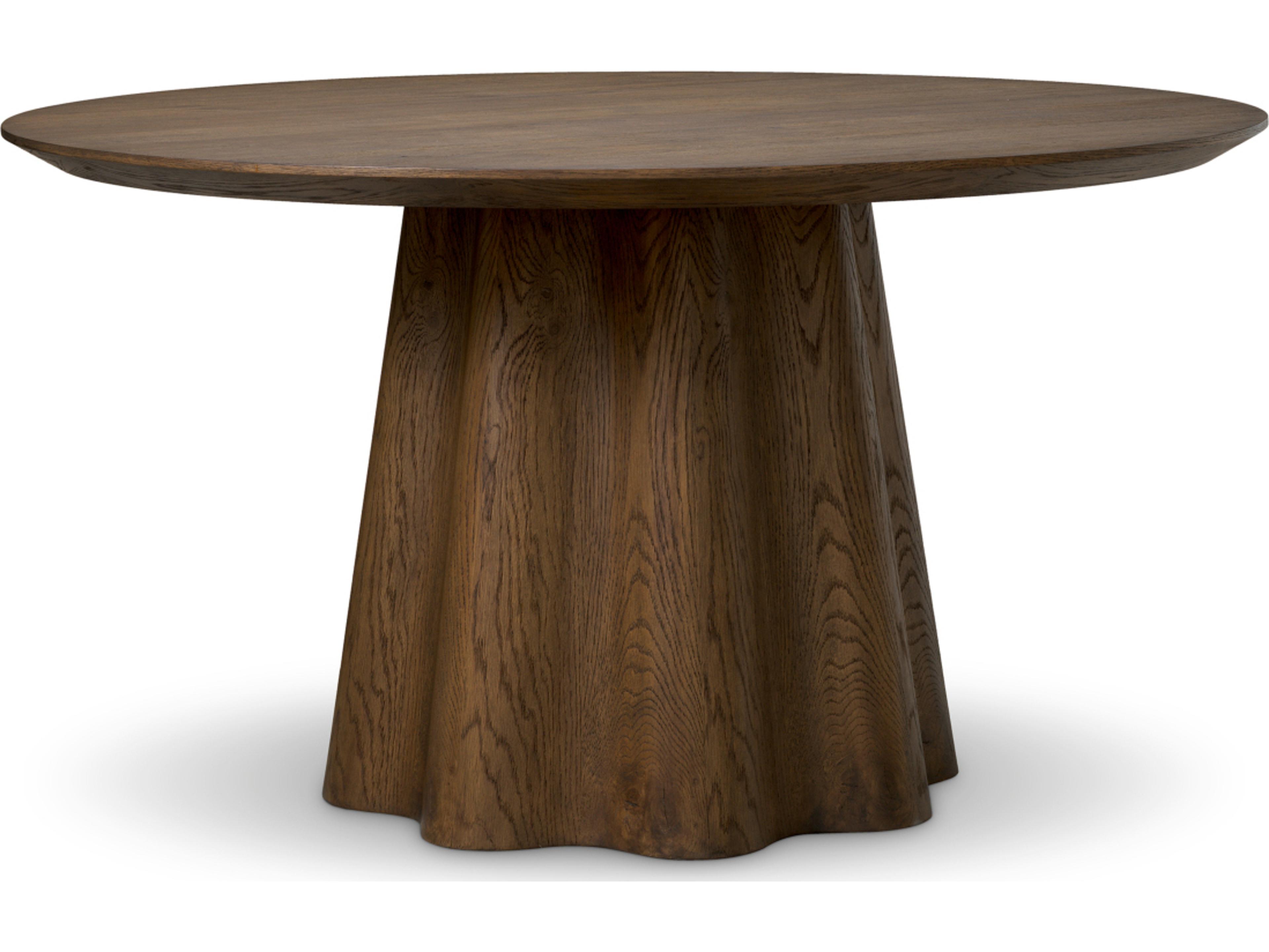 Eichholtz Round Wood Dark Brown Oak Veneer Dining Table