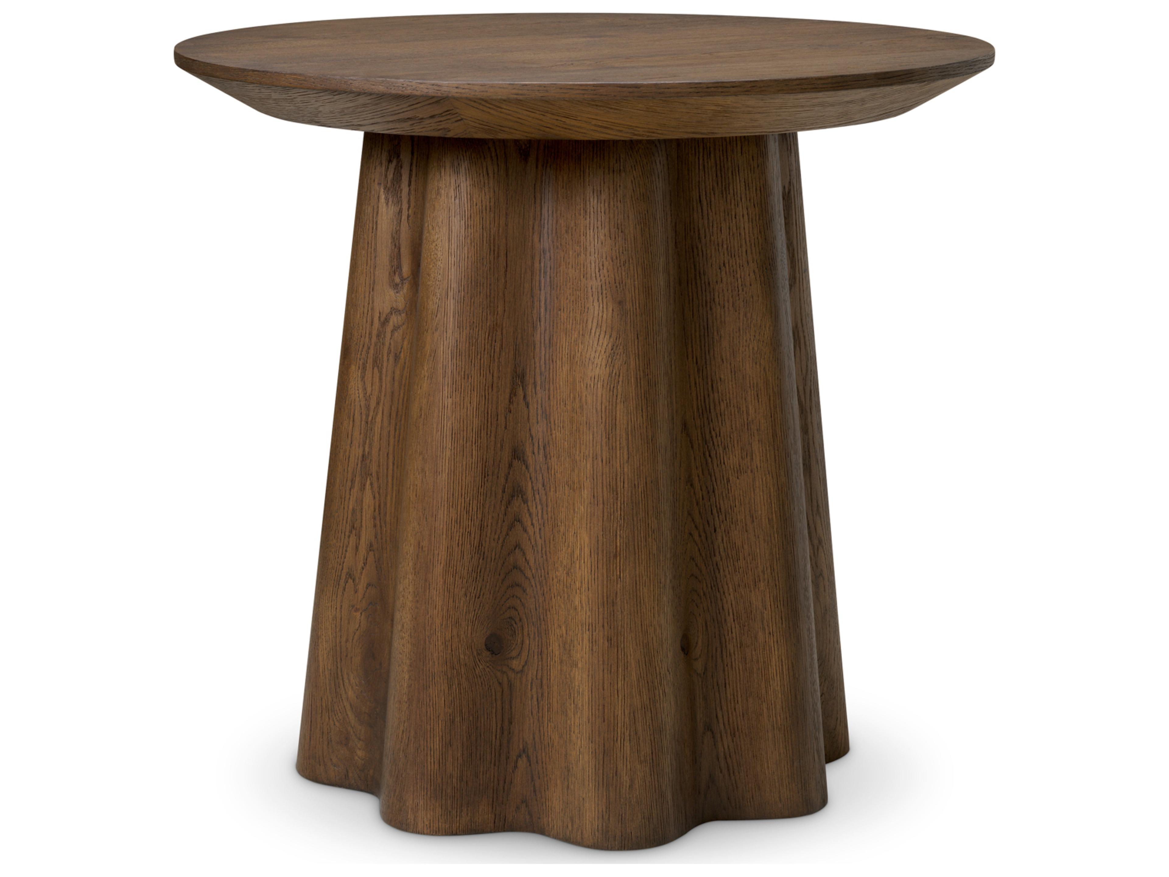 Eichholtz Round Wood Dark Brown Oak Veneer End Table