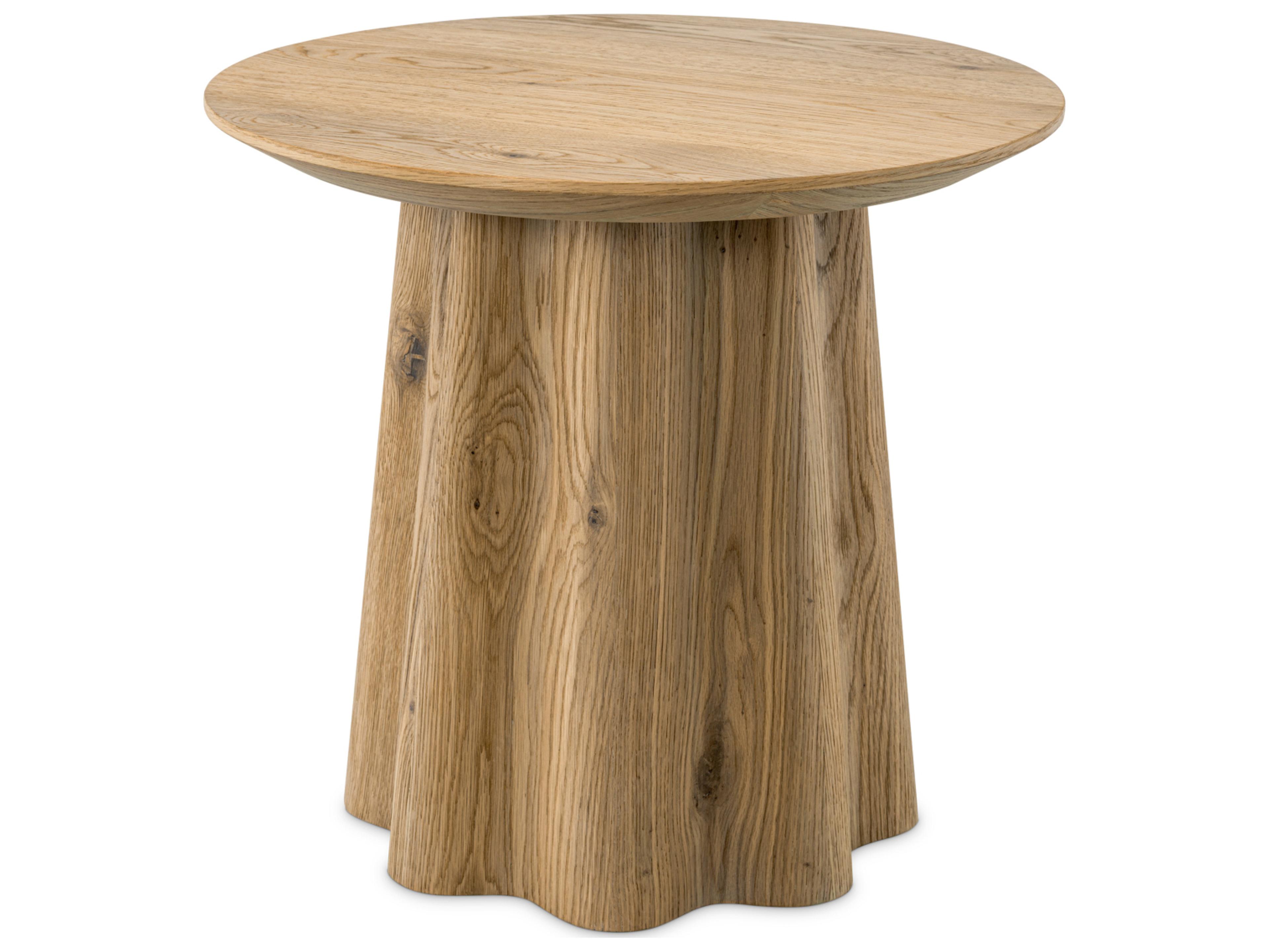 Round Wood Warm Oak Veneer End Table