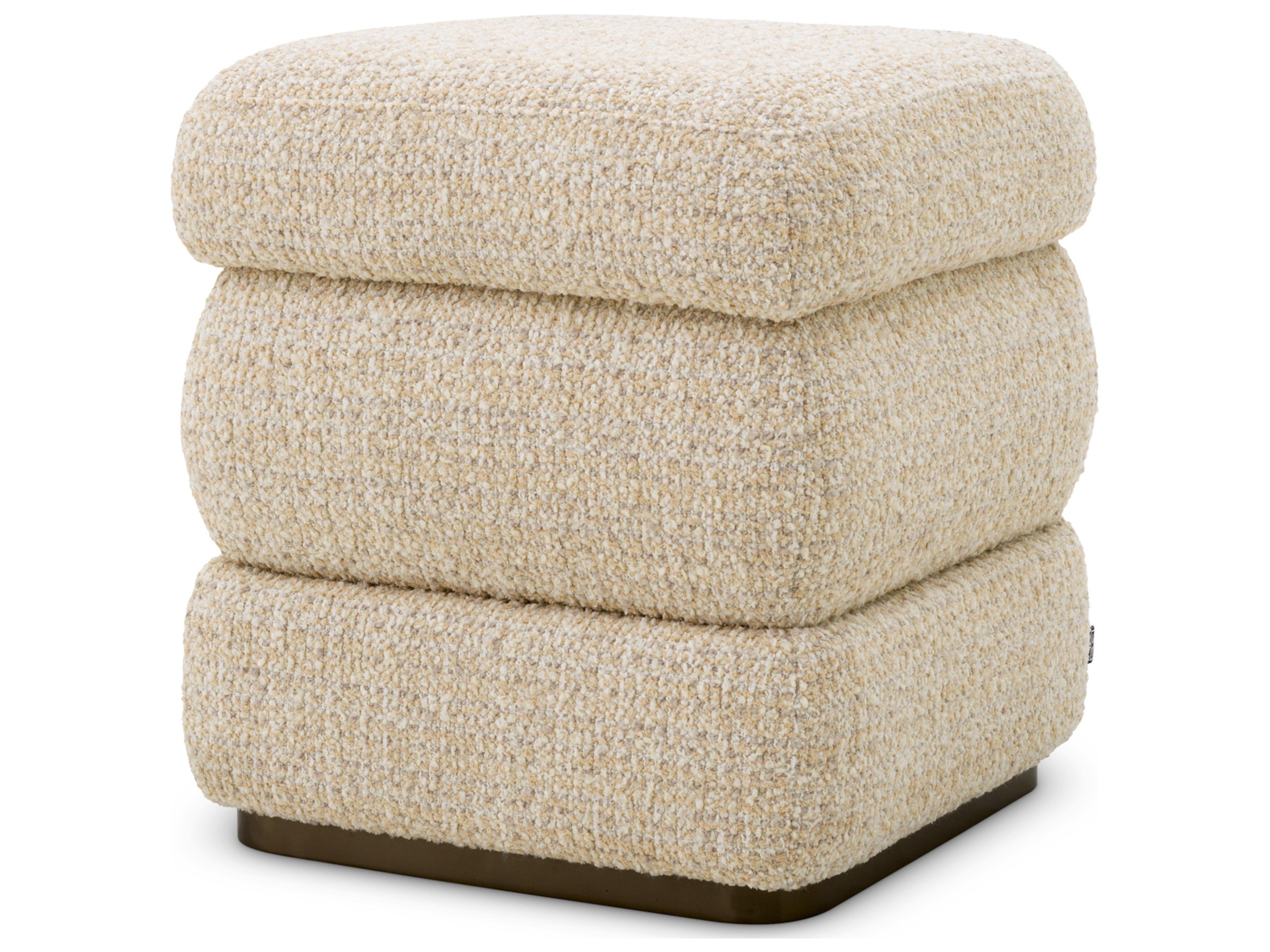 Eichholtz Winslow Chenille Beige X Bronze Base Upholstered Accent Stool