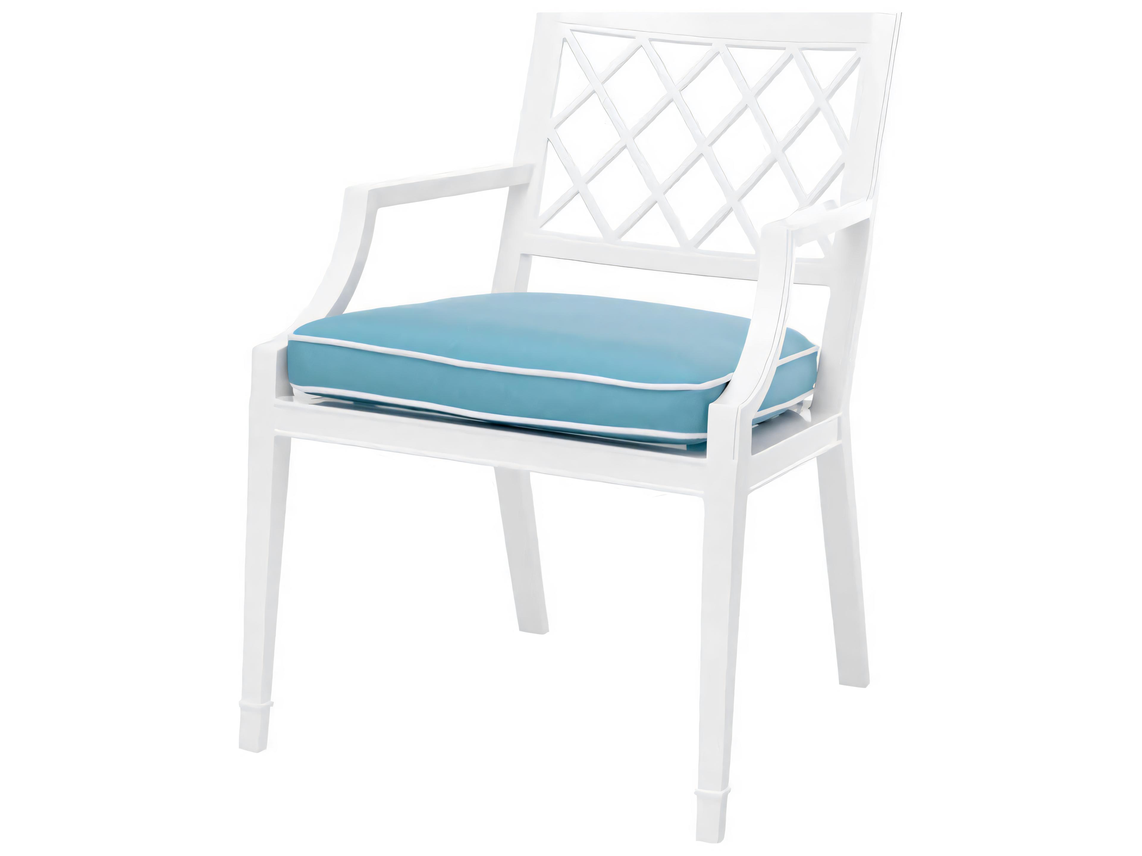 Eichholtz Outdoor White Finish Sunbrella Mineral Blue Dining Chair