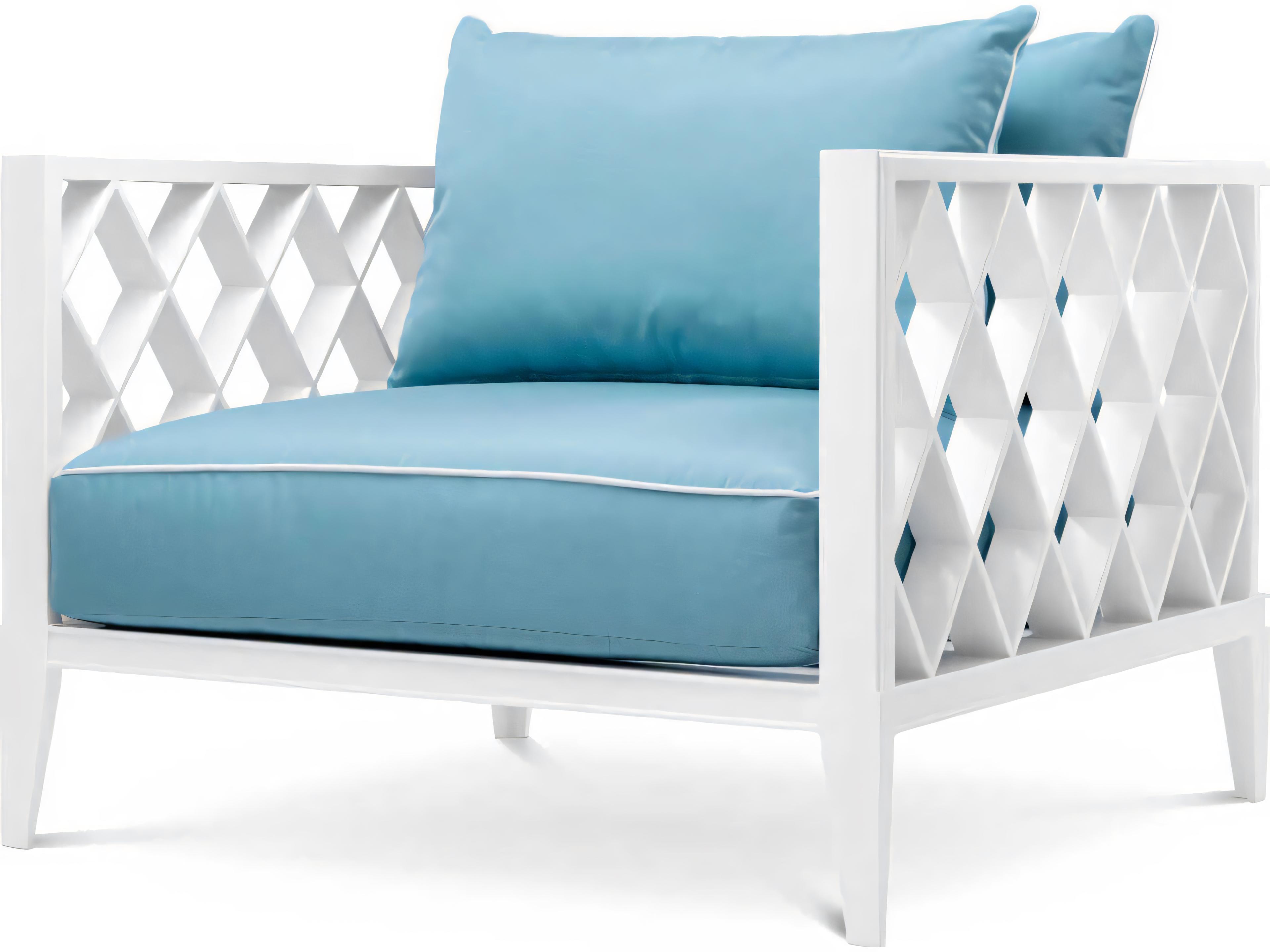 Eichholtz Outdoor White Finish Sunbrella Mineral Blue Lounge Chair