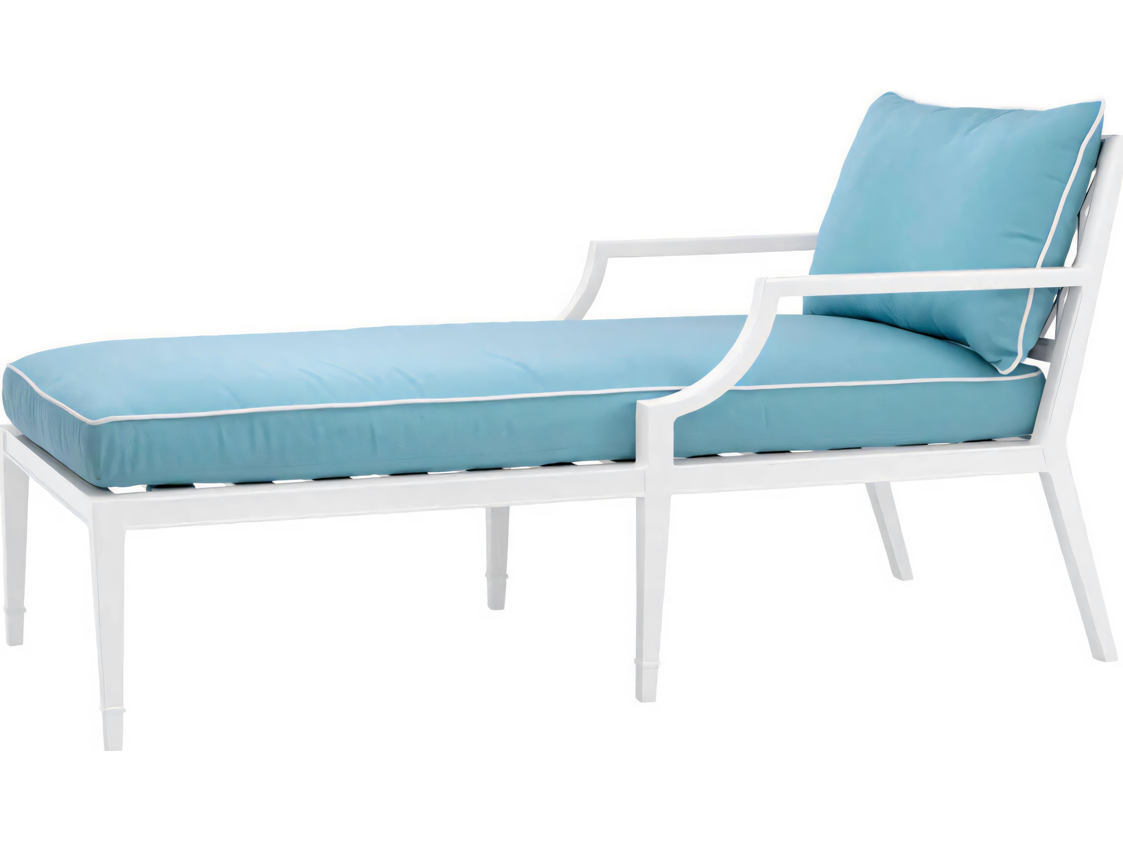 Eichholtz Outdoor White Finish Sunbrella Mineral Blue Chaise Lounge