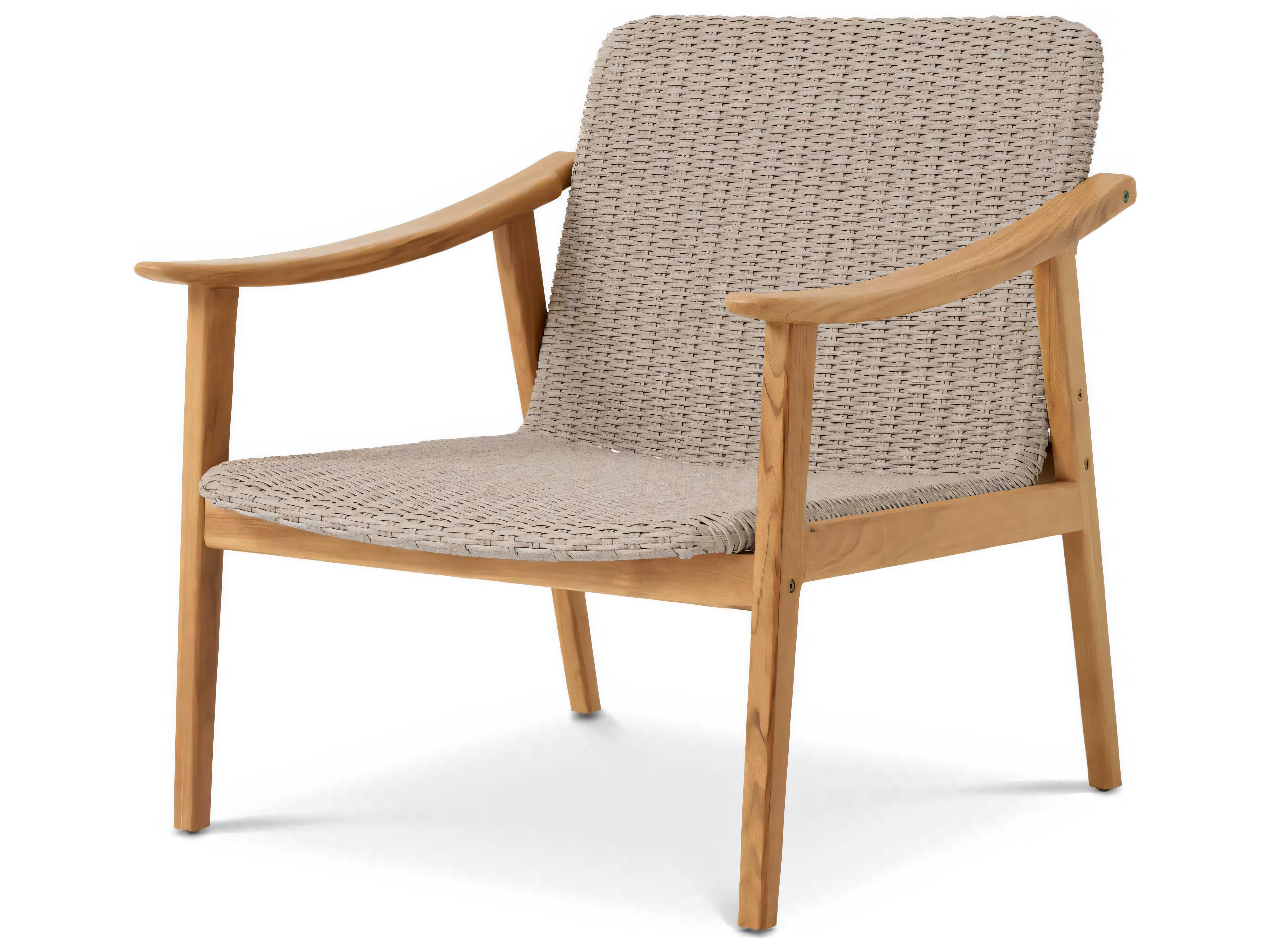 Eichholtz Outdoor Natural Teak Taupe Color Weave Lounge Chair