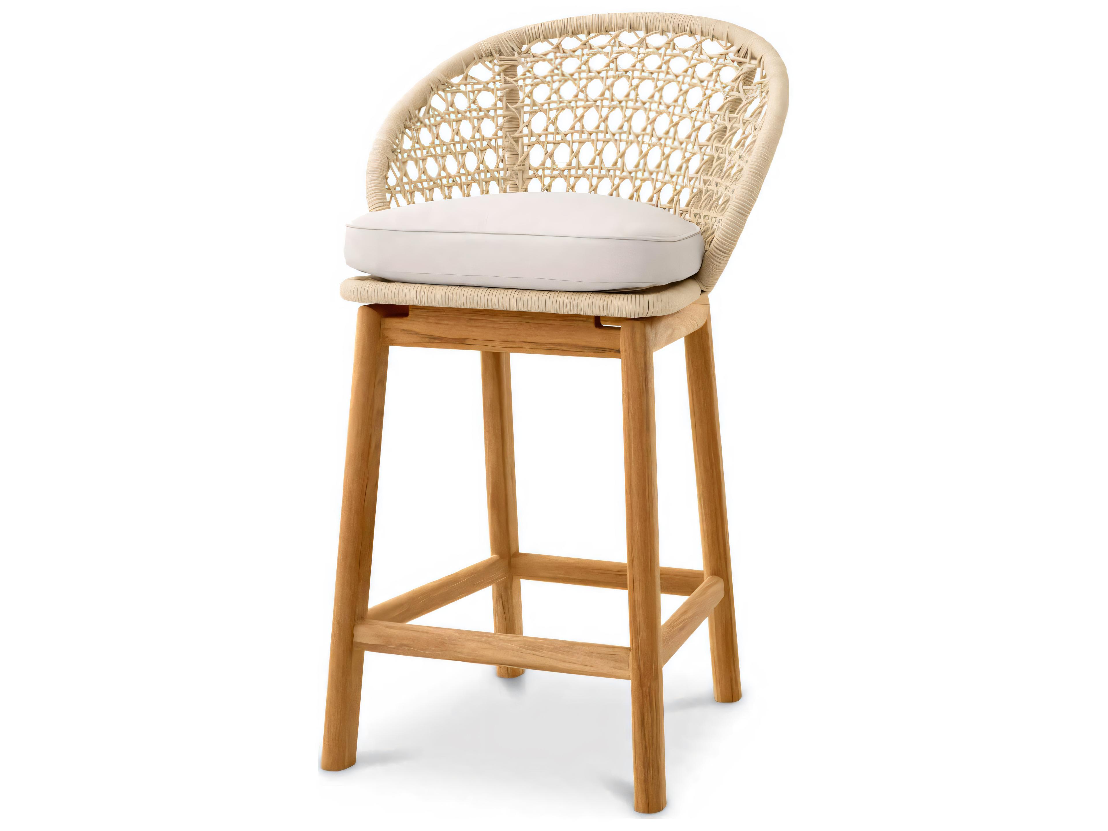 Eichholtz Outdoor Flores Off-white Natural Teak Cream Rope Counter Stool
