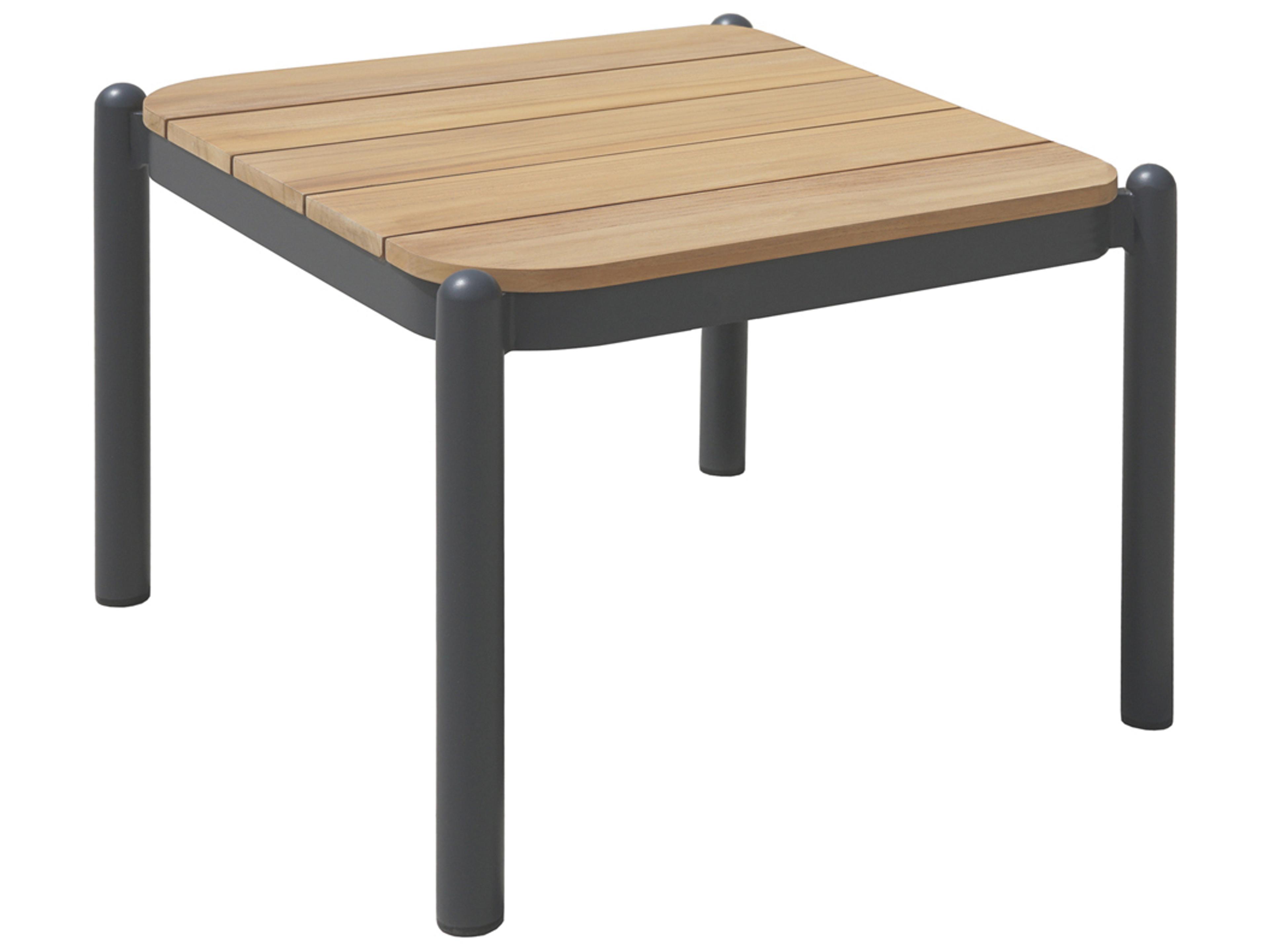 EMU Lyla Aluminum Dark Grey Square Teak Top Patio End Table