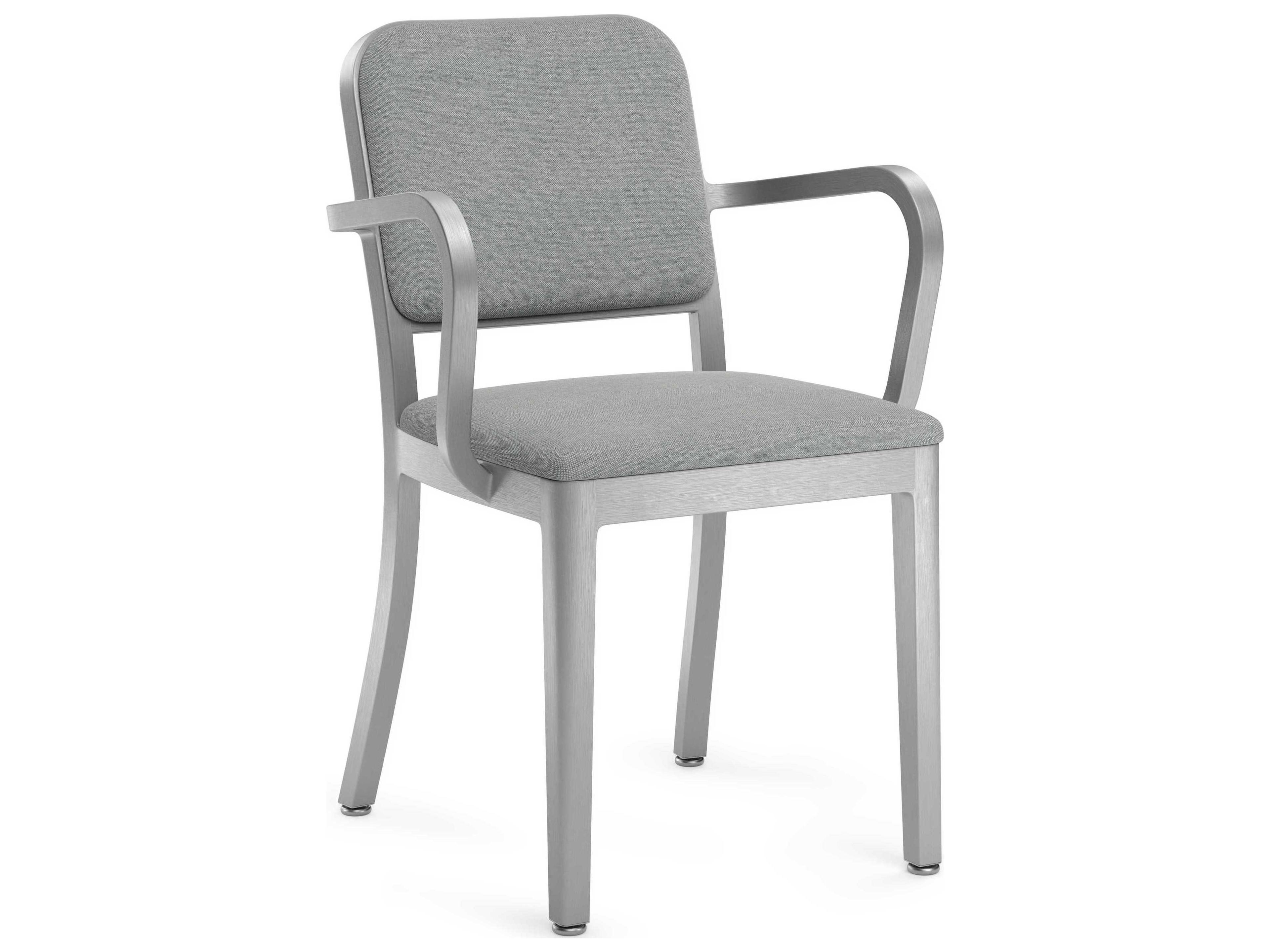 Emeco Navy Officer By Jasper Morrison Gray Upholstered Arm Dining Chair