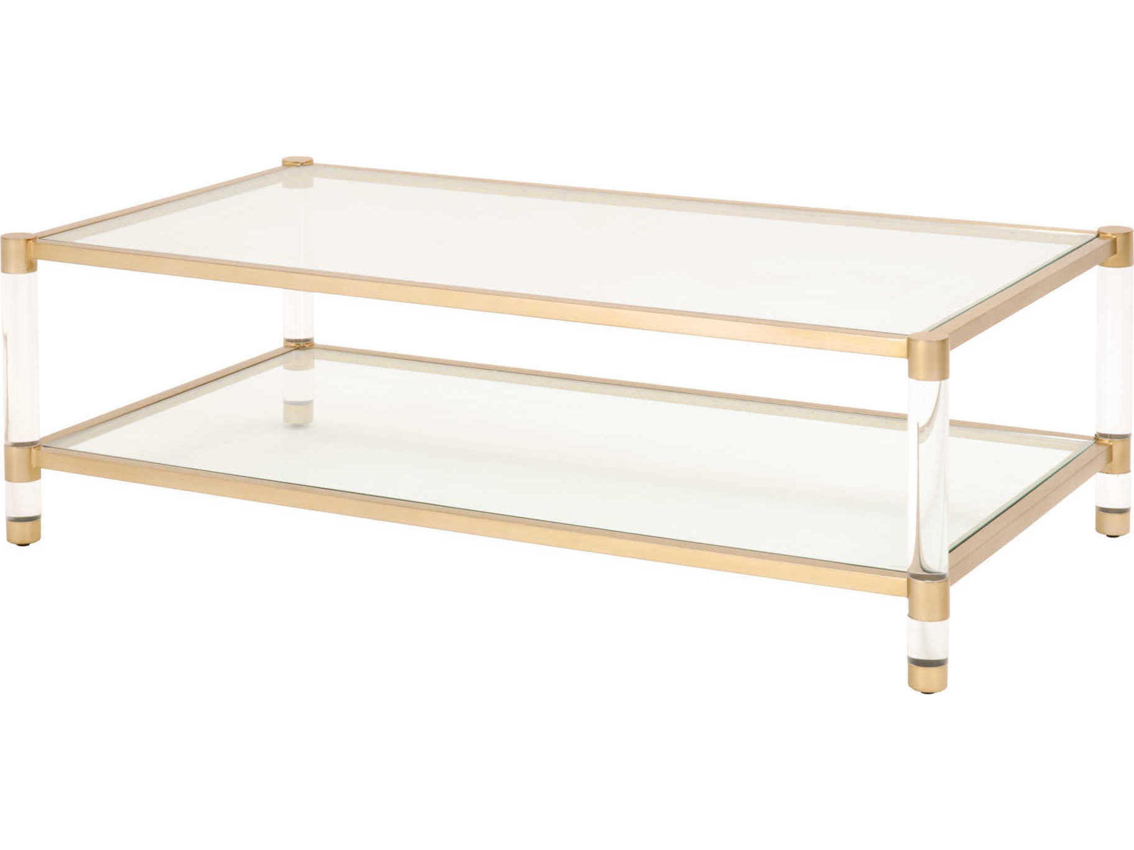 Essentials for Living Traditions Nouveau Rectangular Glass Brass Clear Coffee Table