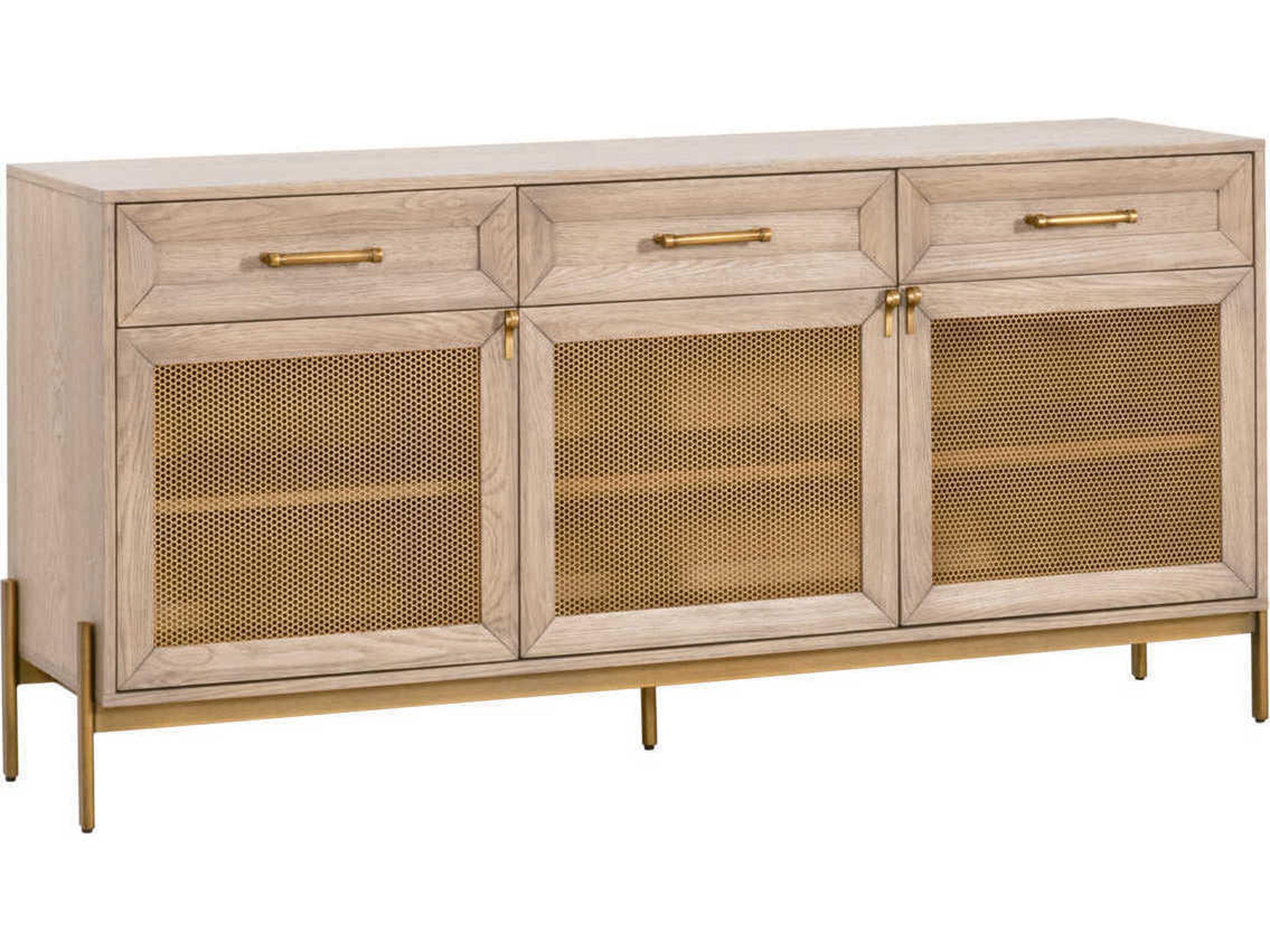 Essentials for Living Dwell 65" Oak Wood Light Honey Brushed Gold Media Console