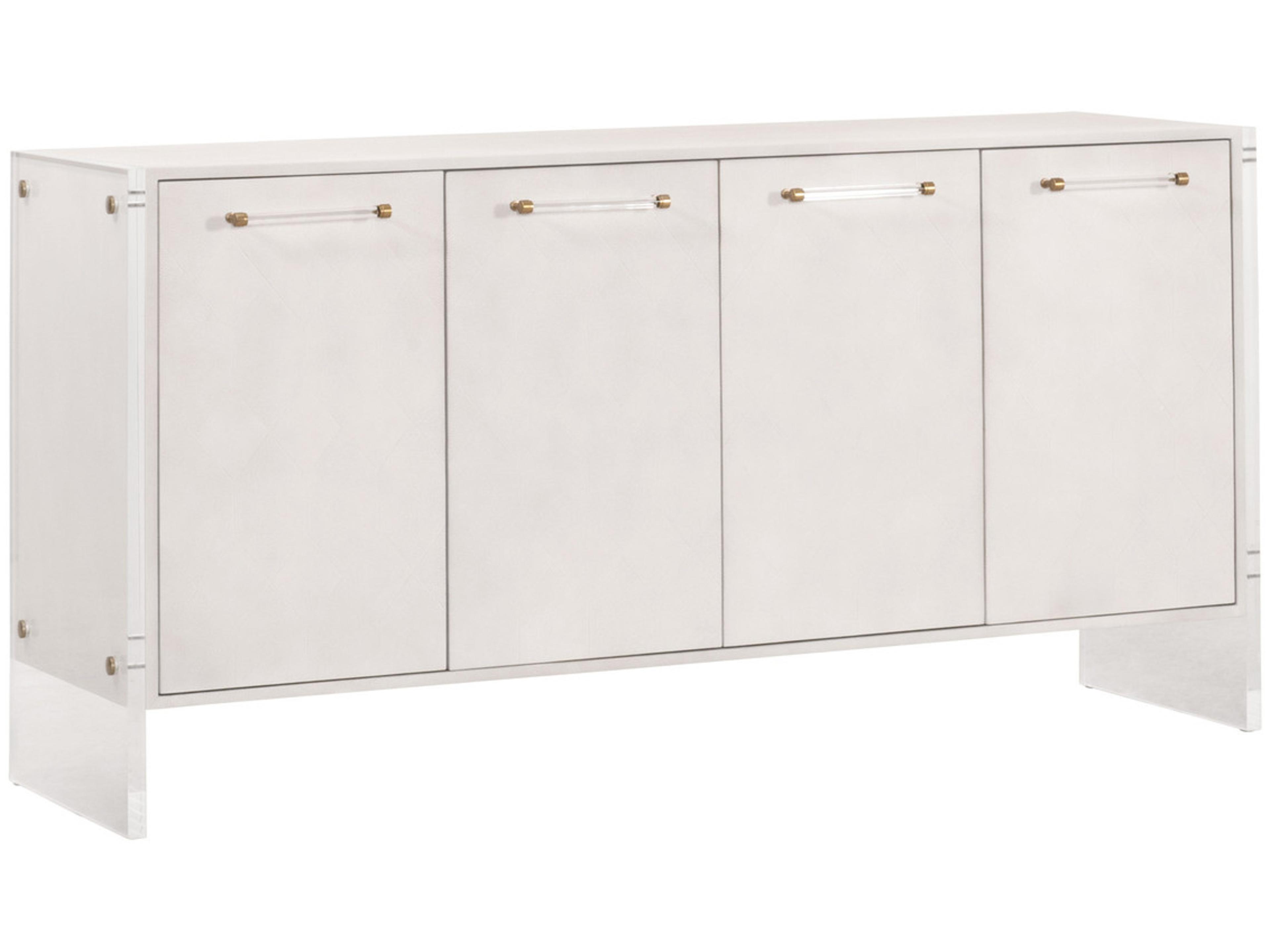 Essentials for Living Traditions Lorin Shagreen 67" Beech Wood Pearl Lucite Brushed Brass Sideboard
