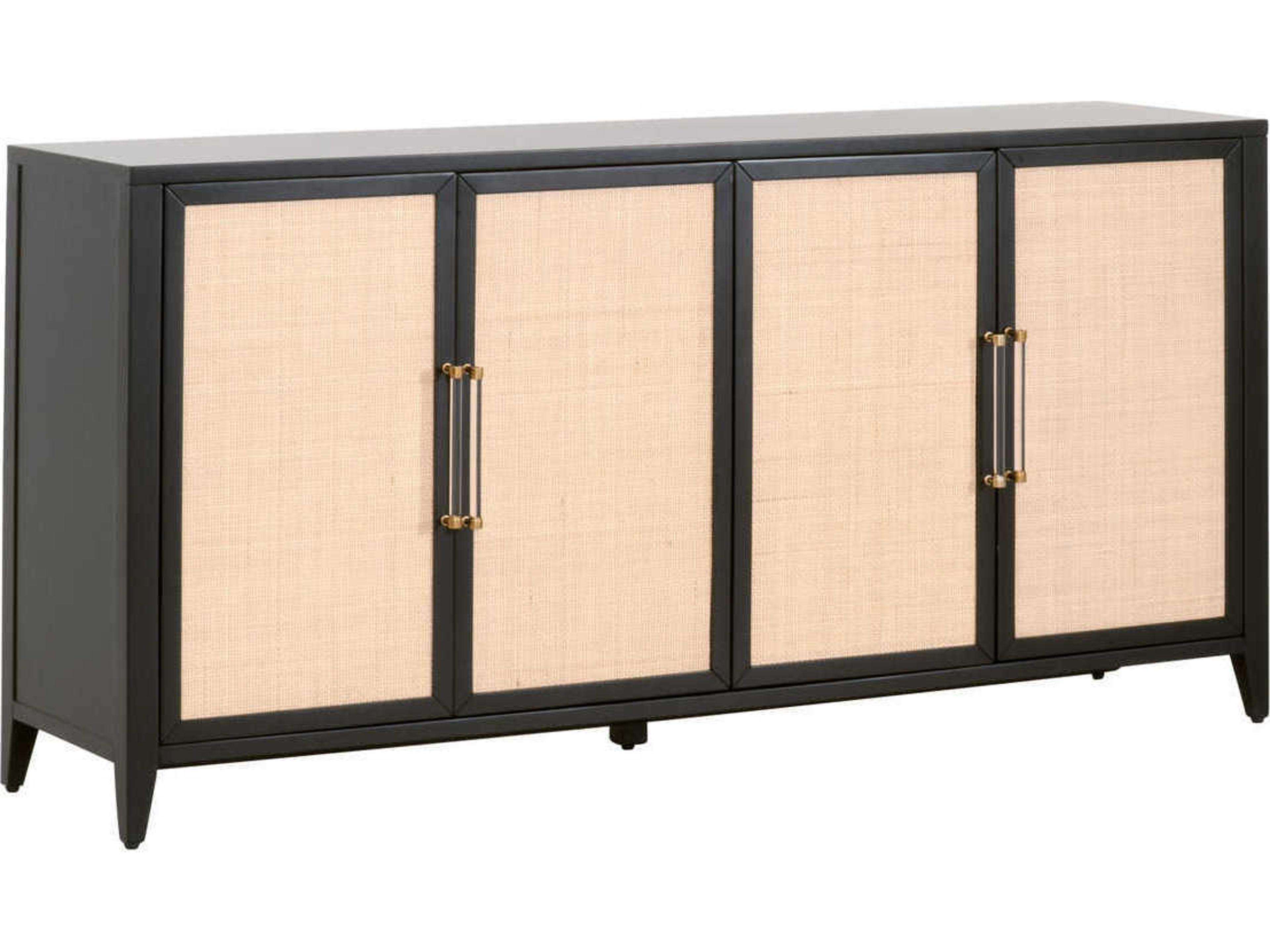 Luxecor Respite 71" Acacia Wood Brushed Black Natural Rattan Media Console