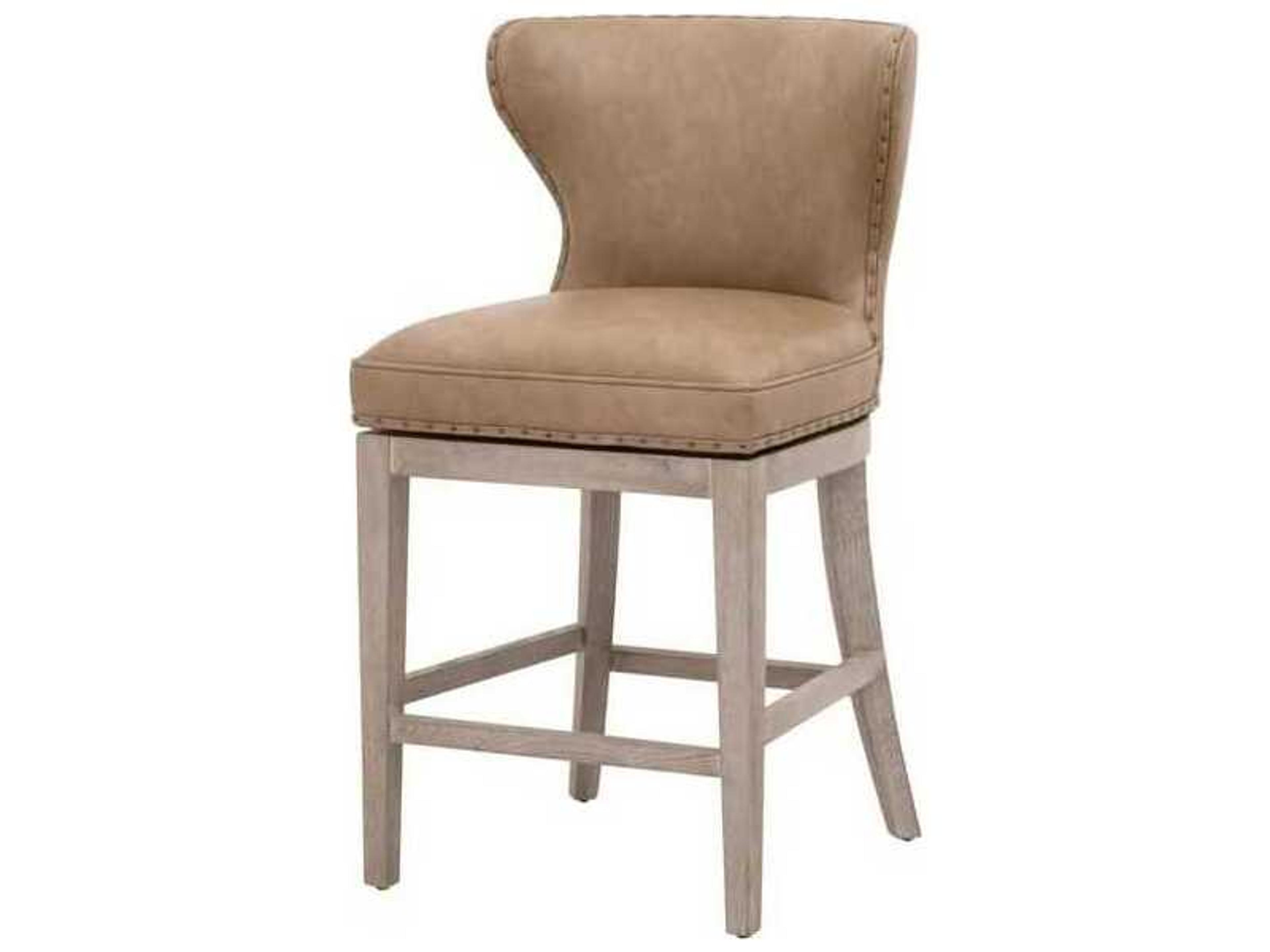 Essentials for Living Essentials Milton Ivanhoe Toast Natural Gray Ash Leather Swivel Wood Counter Stool