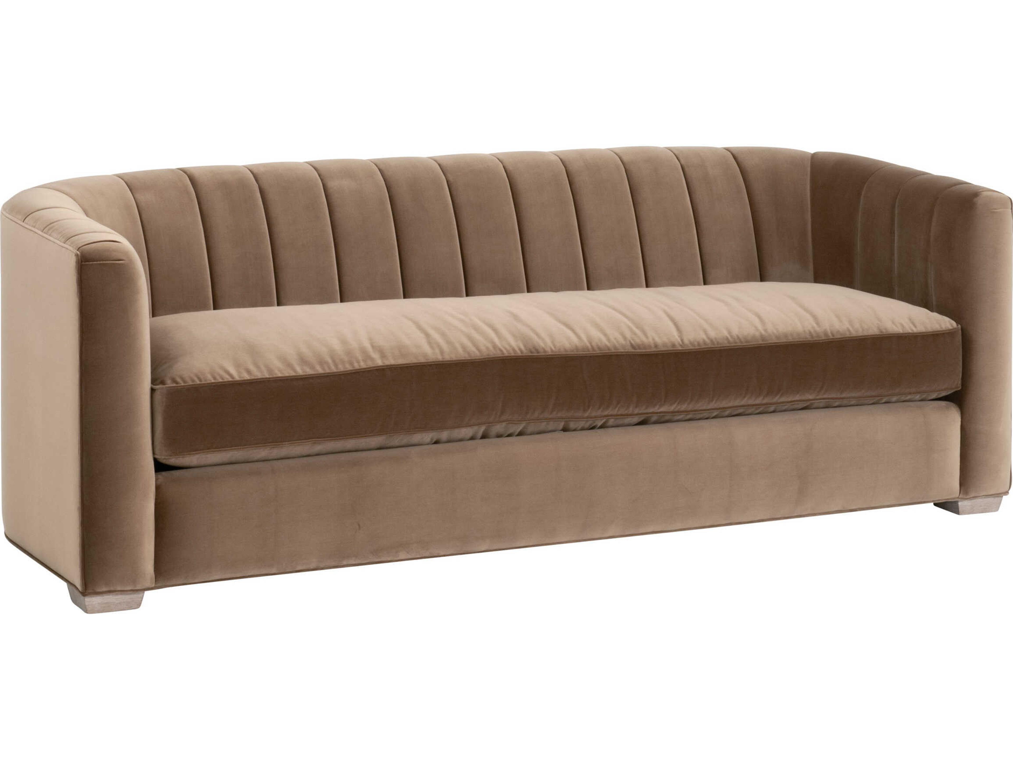 Essentials for Living Stitch & Hand - Upholstery Bronx Channel Back Natural Gray Oak Caramel Velvet Brown Upholstered Sofa