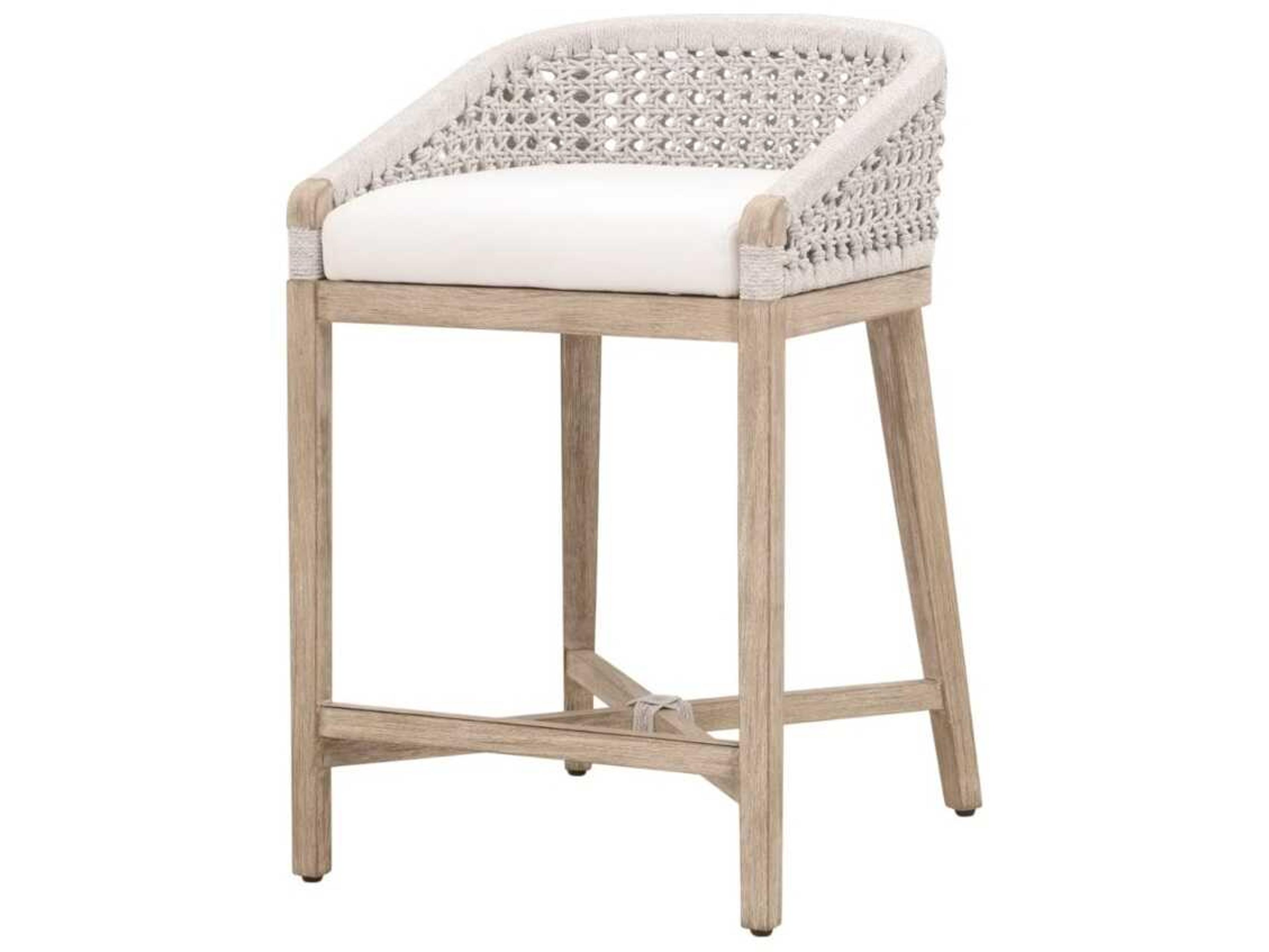 Essentials for Living Woven Upholstered Mahogany Wood Counter Stool