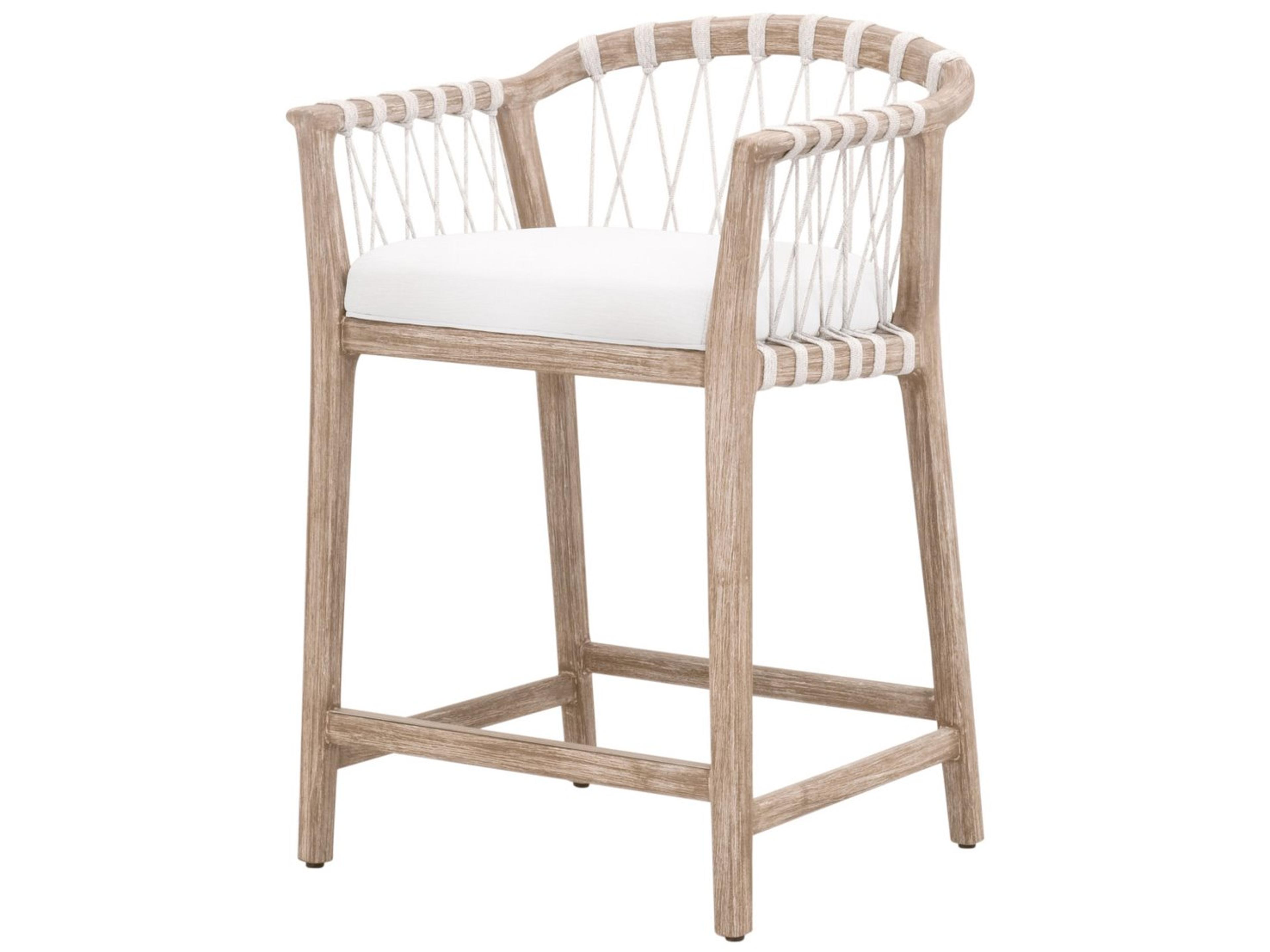 Essentials for Living Woven Upholstered Mahogany Wood Counter Stool