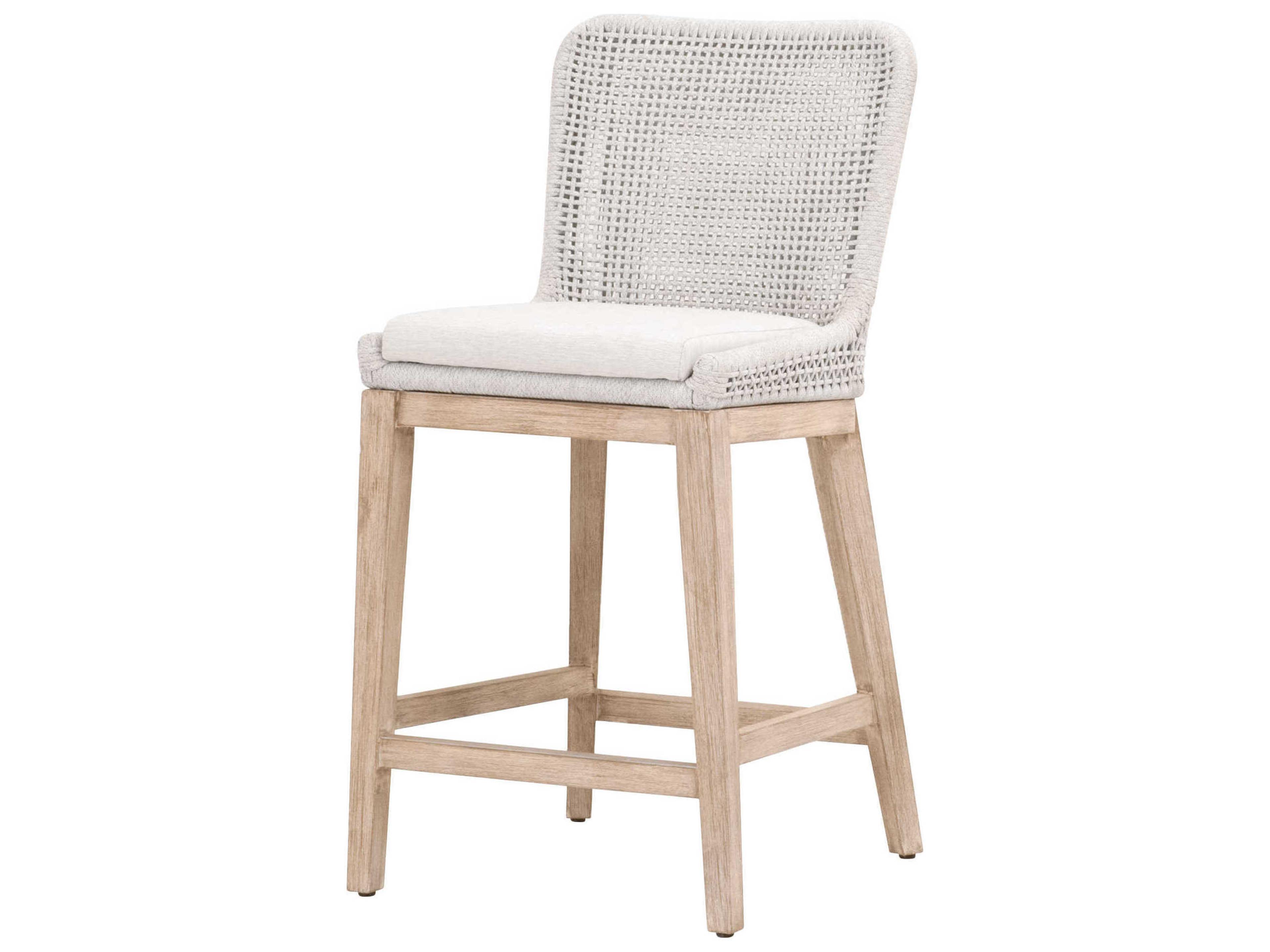 Essentials for Living Woven Mesh Upholstered Mahogany Wood White Speckle Natural Gray Counter Stool