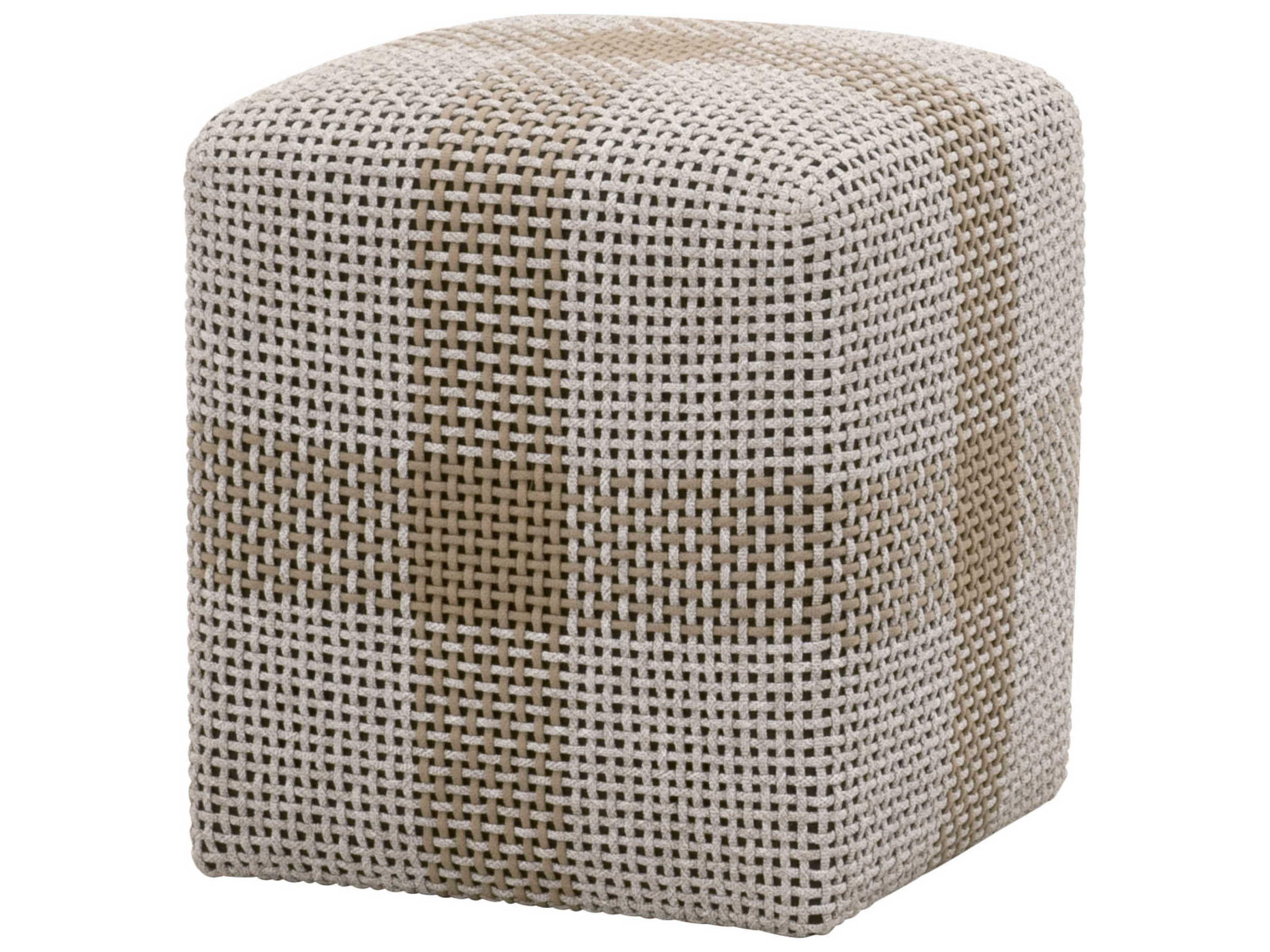 Essentials for Living Woven Cross Taupe & White Flat Rope Beige Ottoman