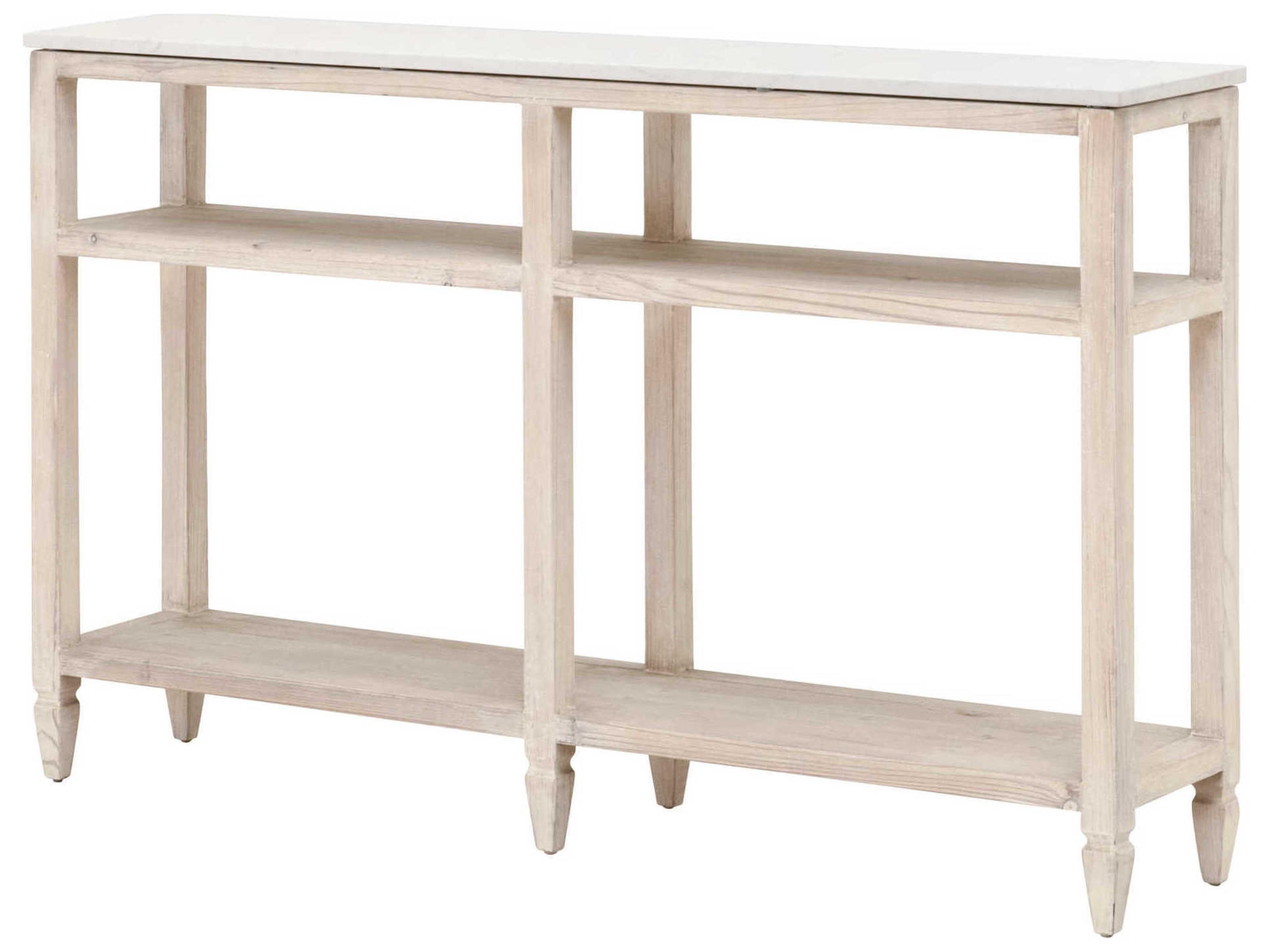 Essentials for Living Bella Antique Emerie Rectangular Stone White Wash Pine Console Table