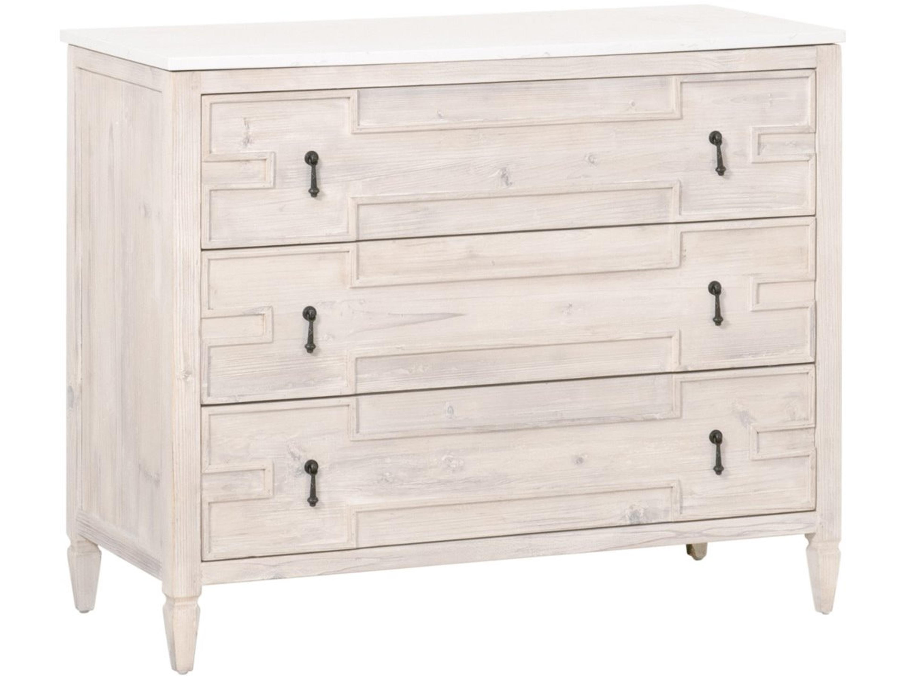 Essentials for Living Bella Antique 3-Drawers White Wash Pine Quartz Wood Accent Chest