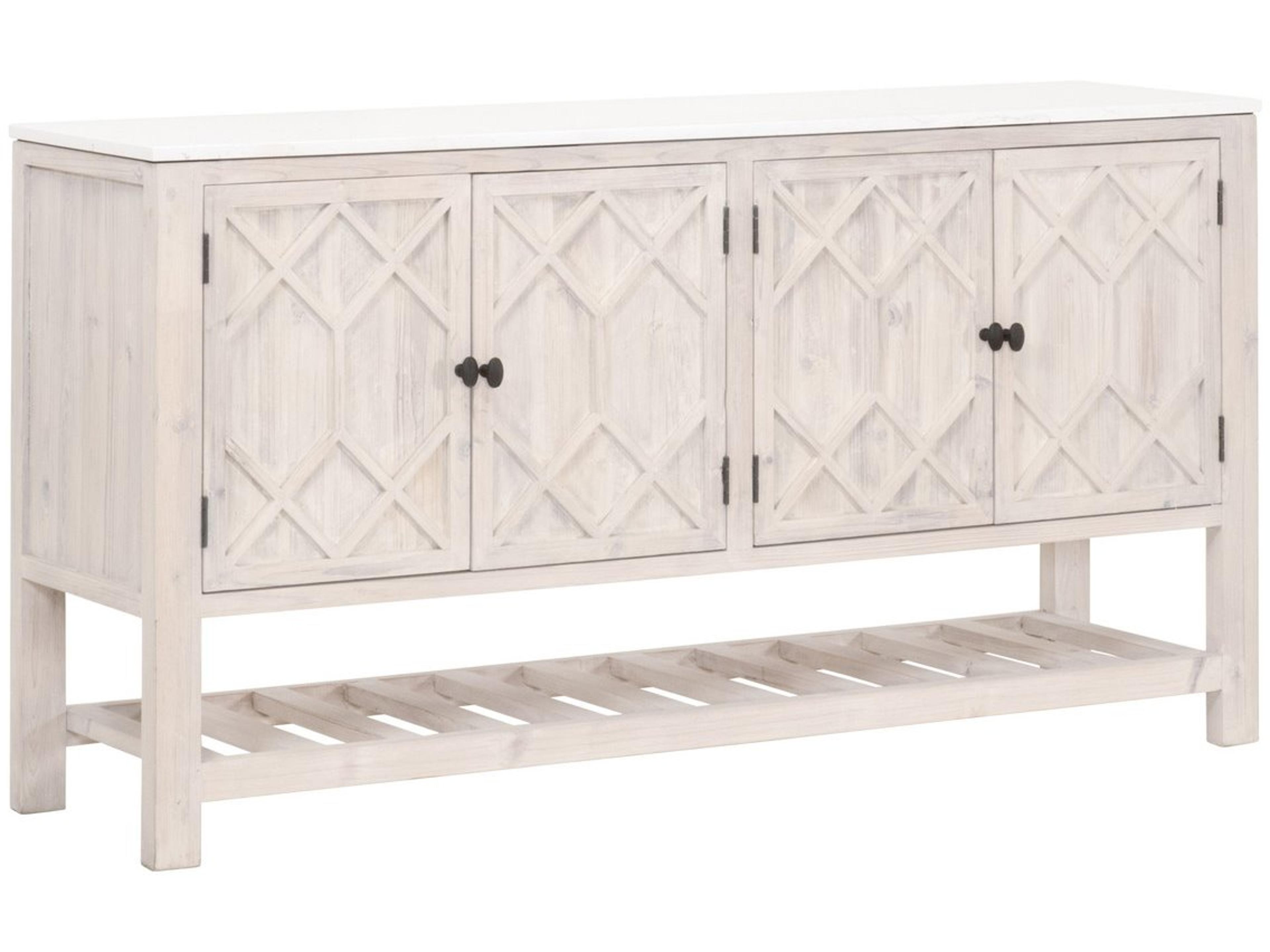 Essentials for Living Bella Antique Willow 67" Pine Wood White Wash Quartz Sideboard