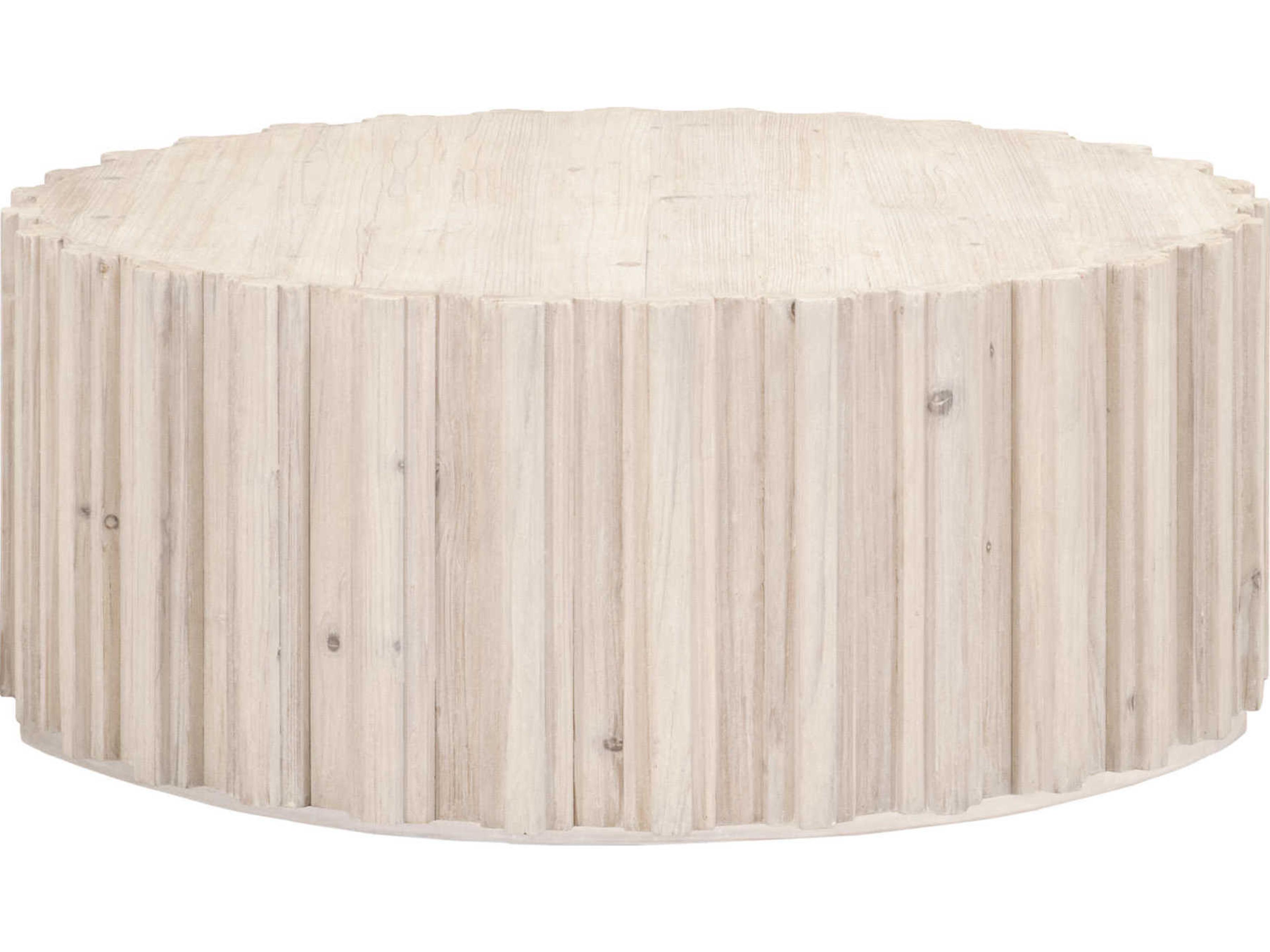 Essentials for Living Bella Antique Roma Round Wood White Wash Pine Coffee Table