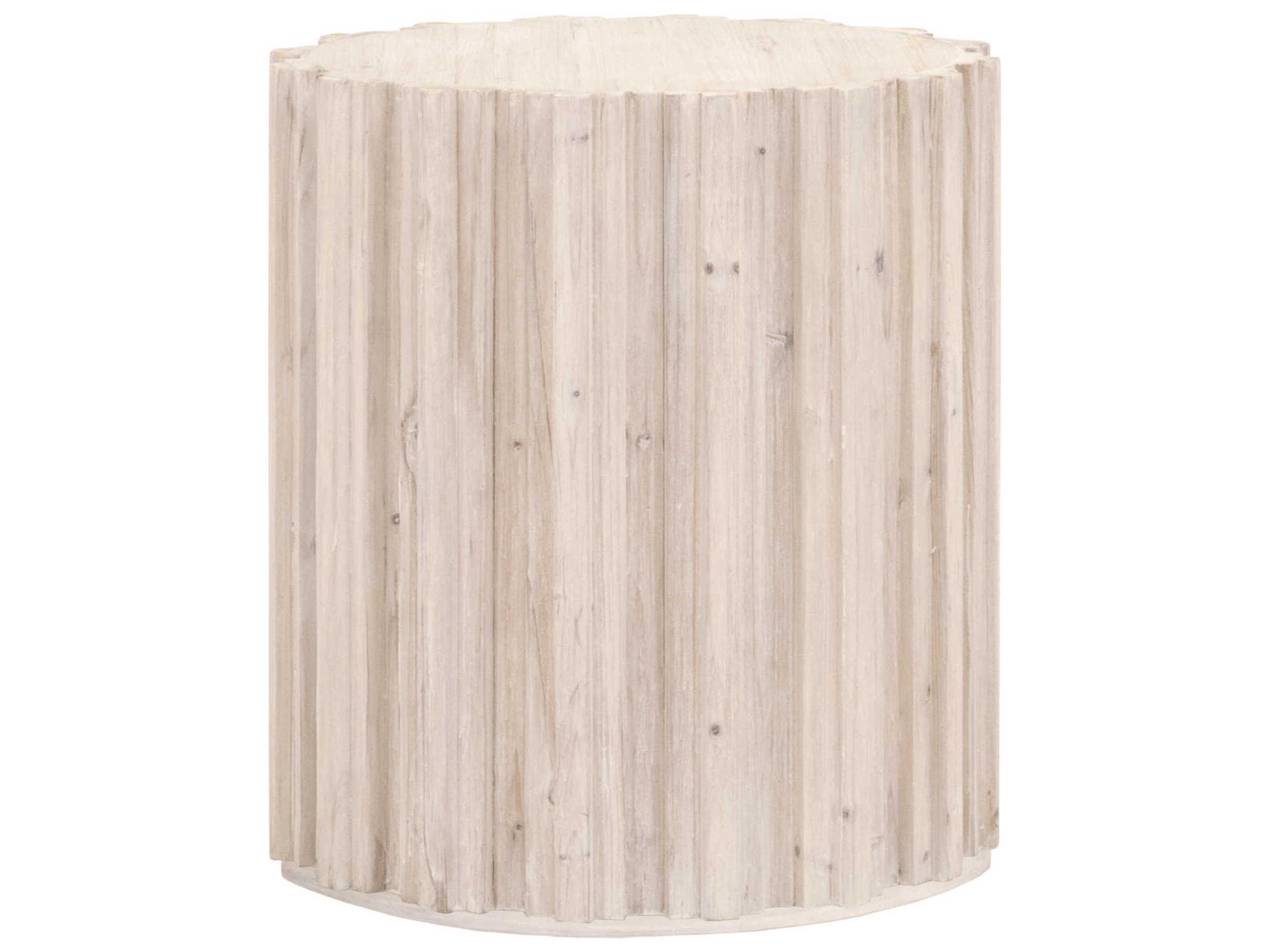 Luxecor Respite Round Wood White Wash Pine End Table