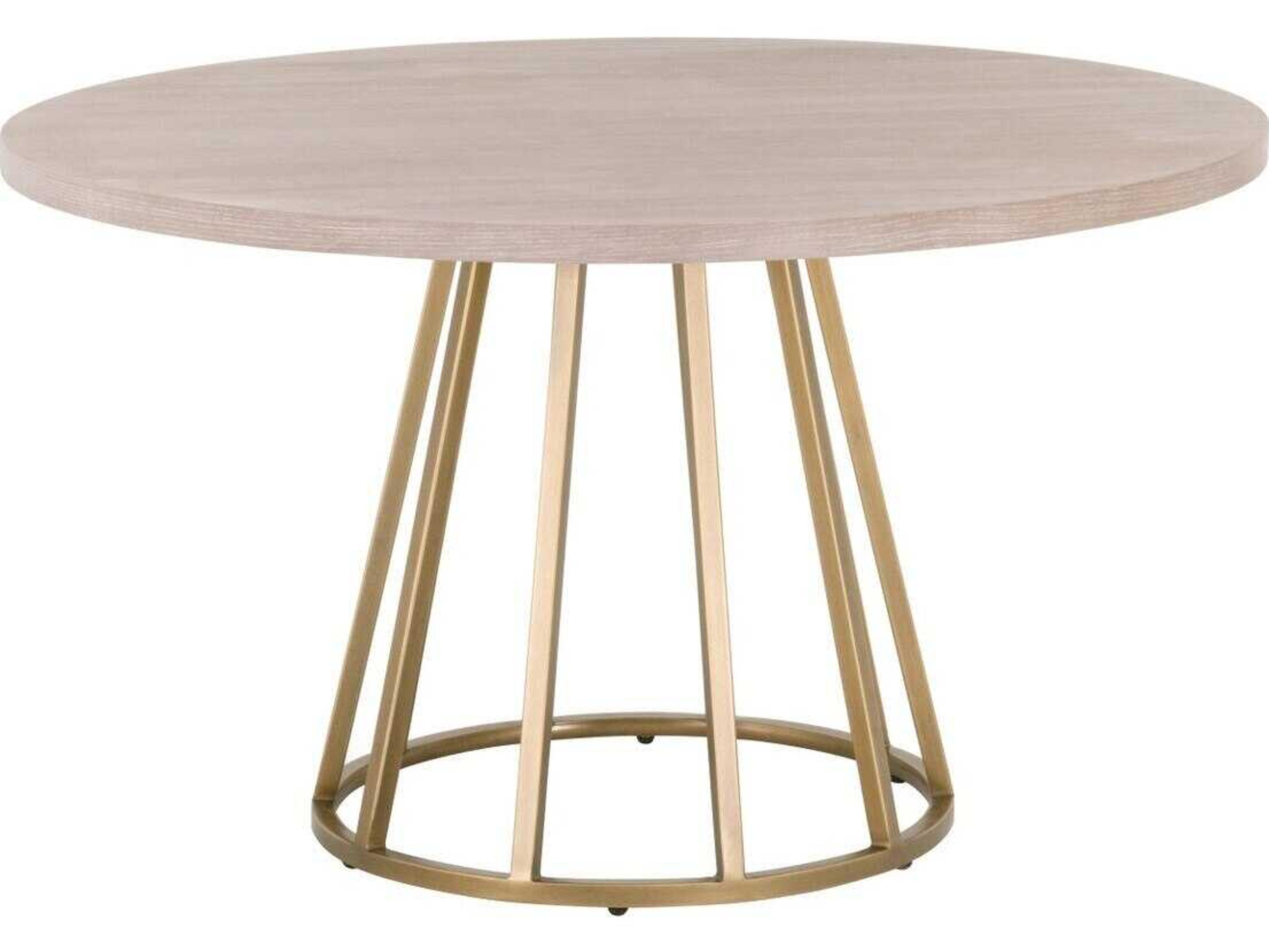 Essentials for Living Traditions Turino Round Wood Natural Gray Acacia Brushed Gold Dining Table