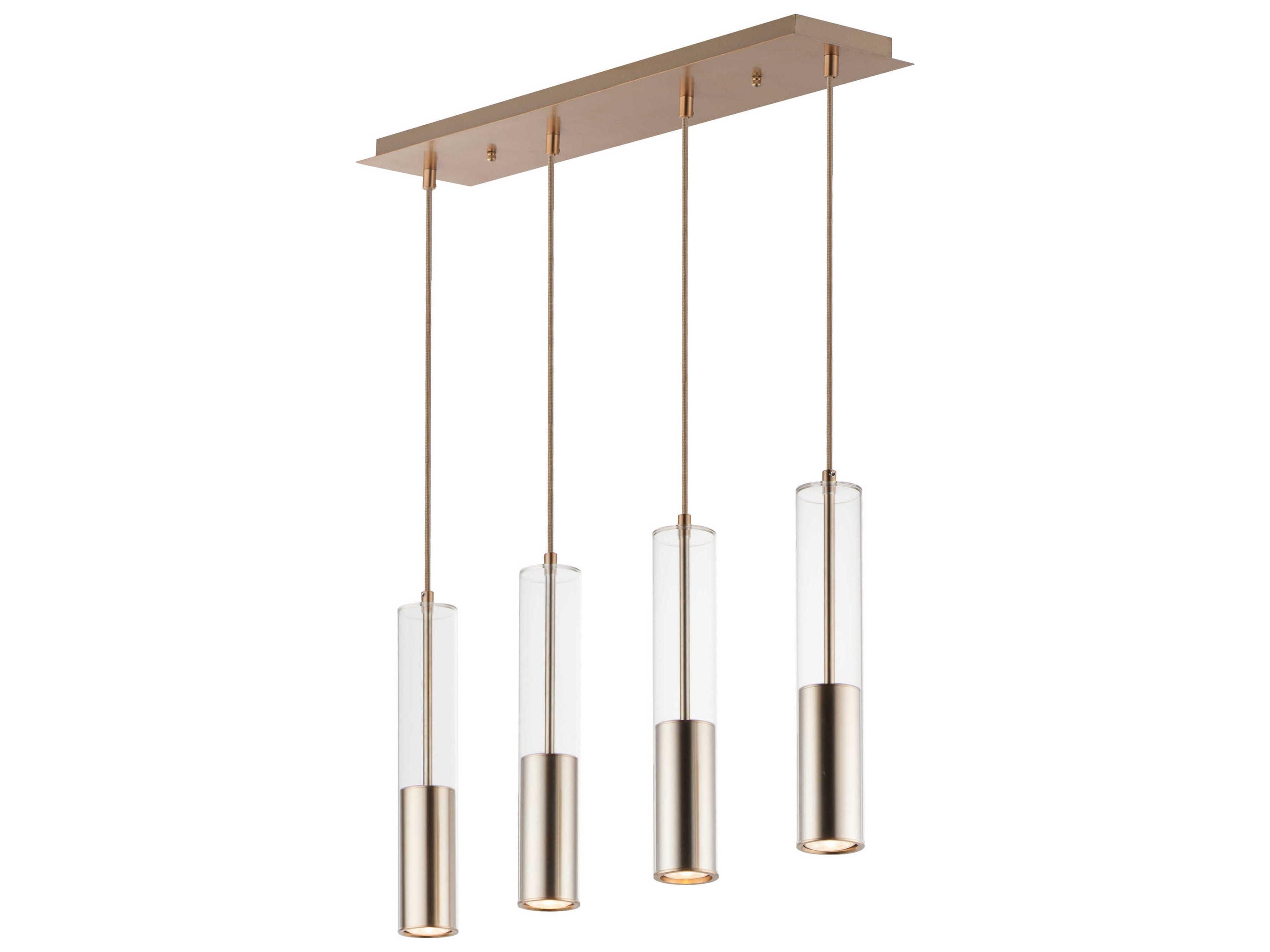 ET2 Torch 4-Light Satin Brass Glass LED Cylinder Linear Island Pendant