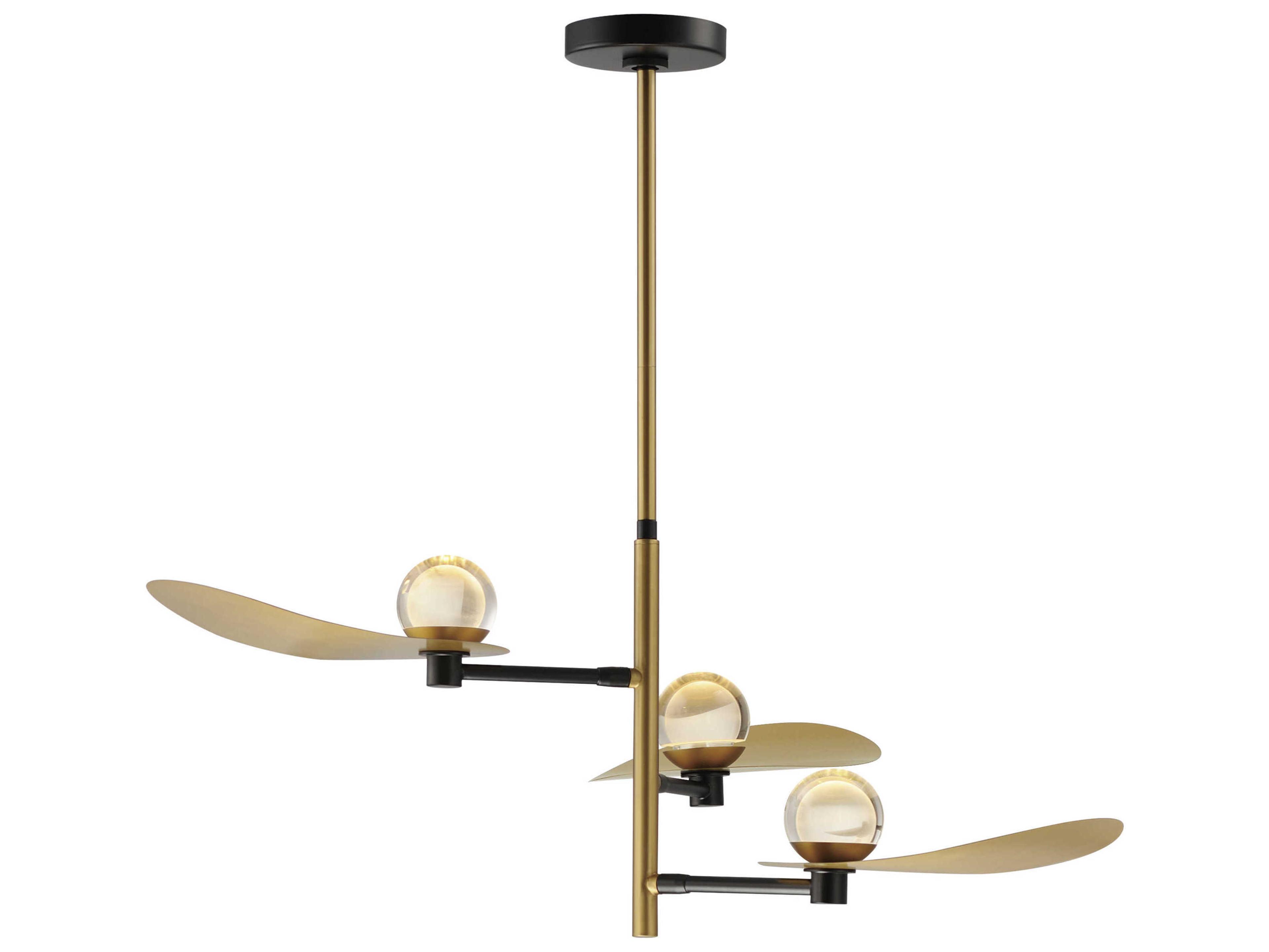 ET2 Pearl 3-Light Black Natural Aged Brass Crystal LED Chandelier