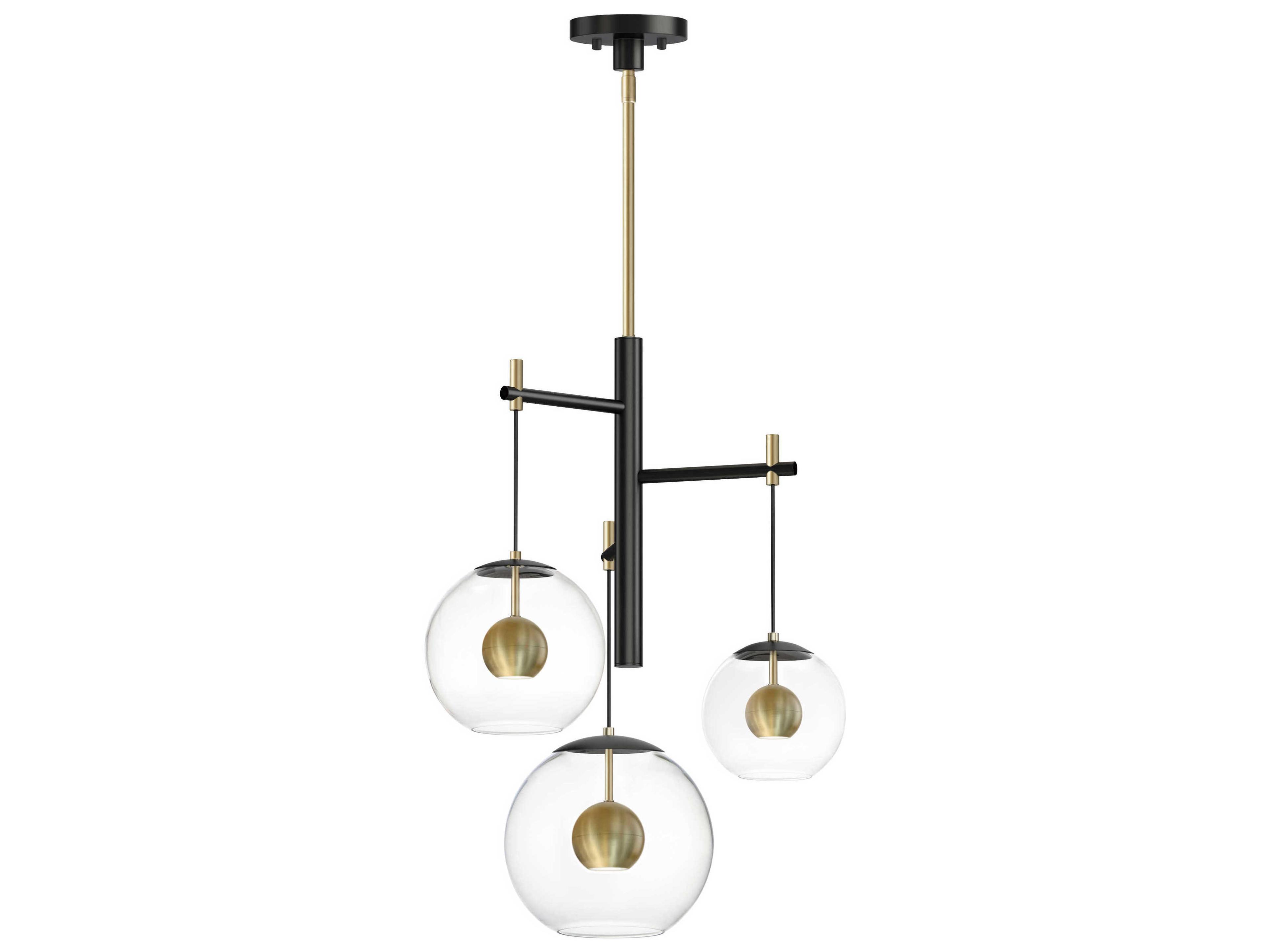 ET2 Nucleus 3-Light Black Natural Aged Brass Glass LED Globe Linear Pendant