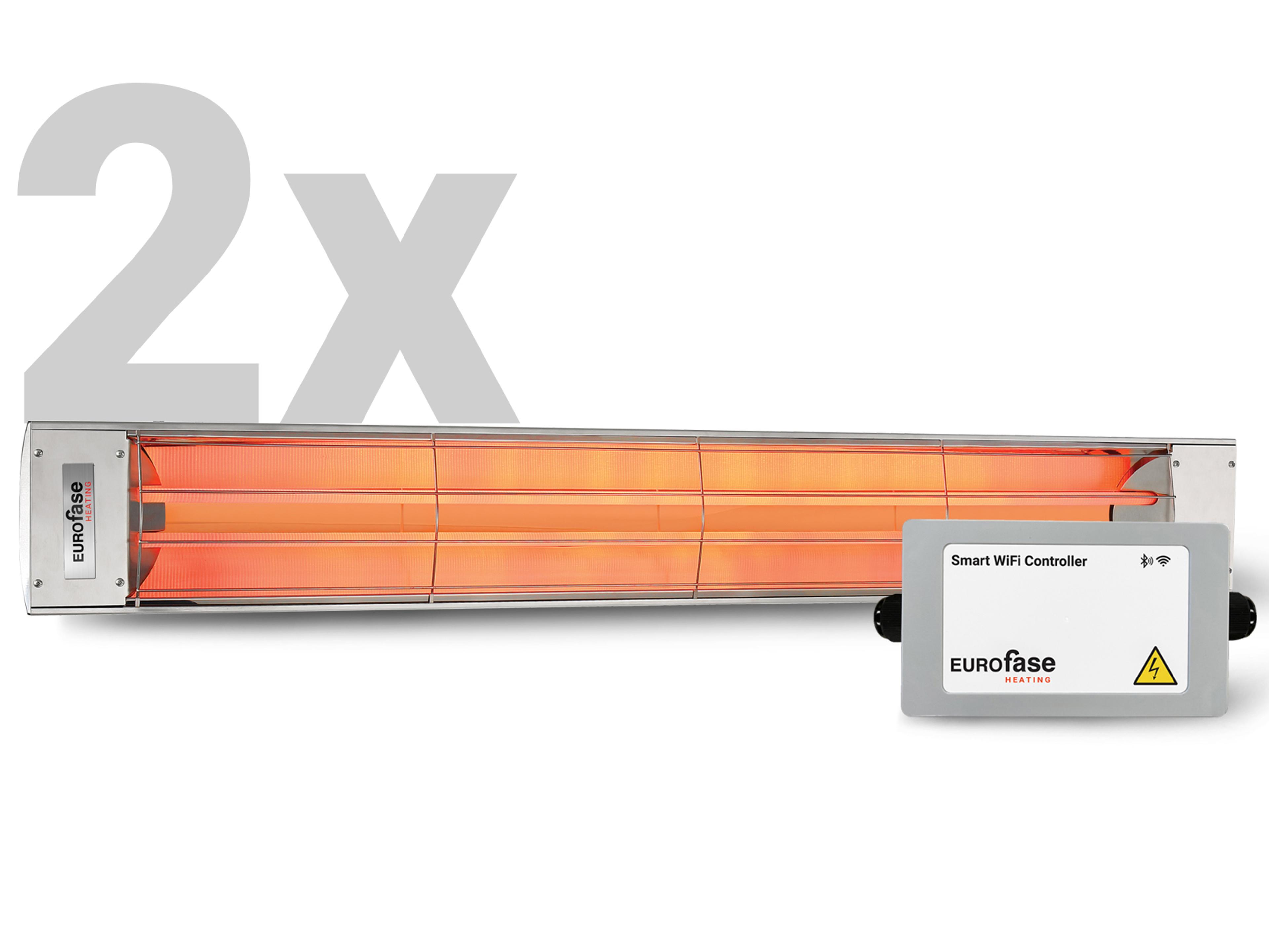 Eurofase Heating (2) 6000 Watt 61" Electric Stainless-Steel Patio Heater And (2) Smart WiFi Controller Patio Heater Set