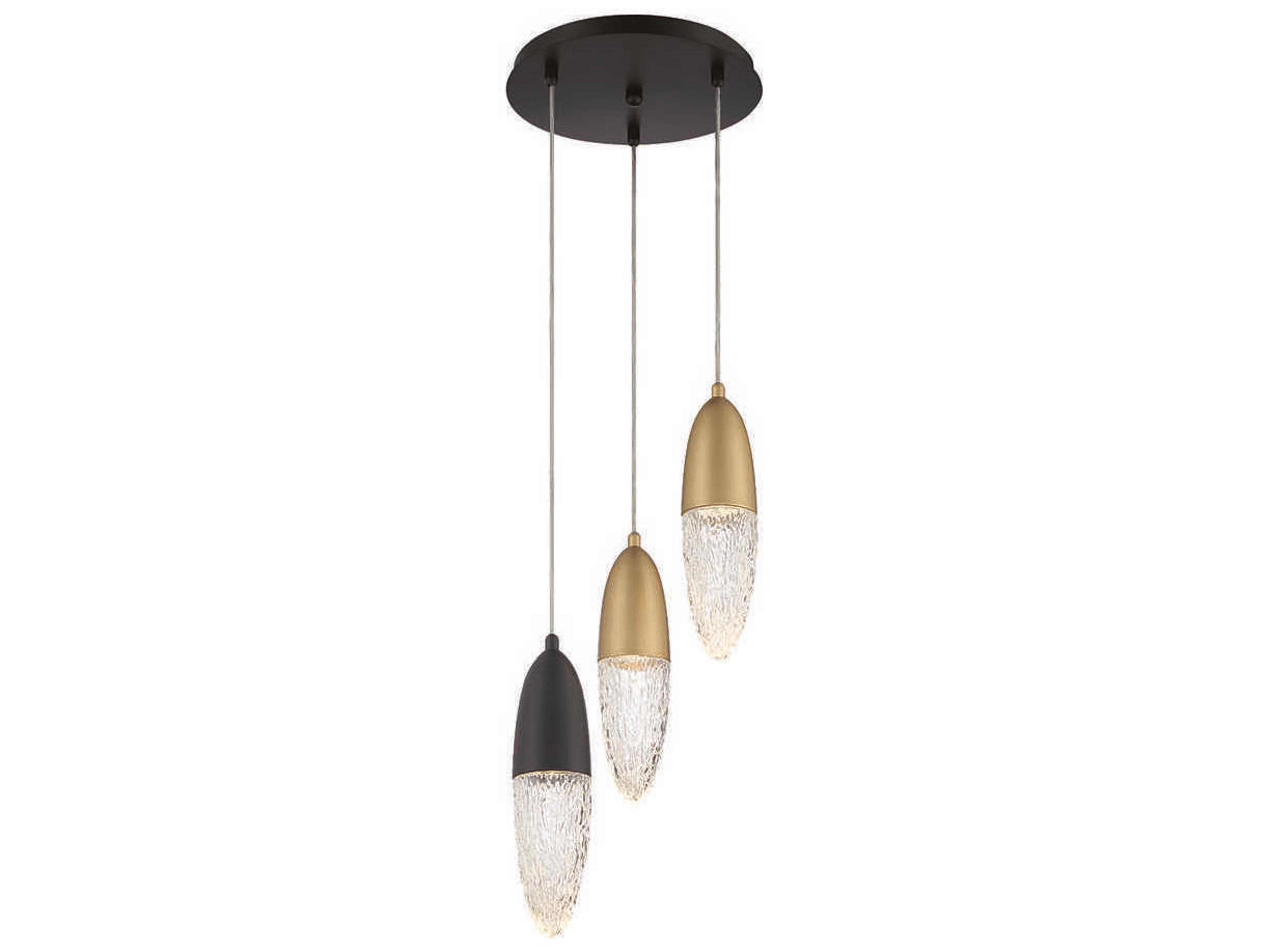 Eurofase Ecrou 3-Light Mixed Black Brass Glass Linear Pendant