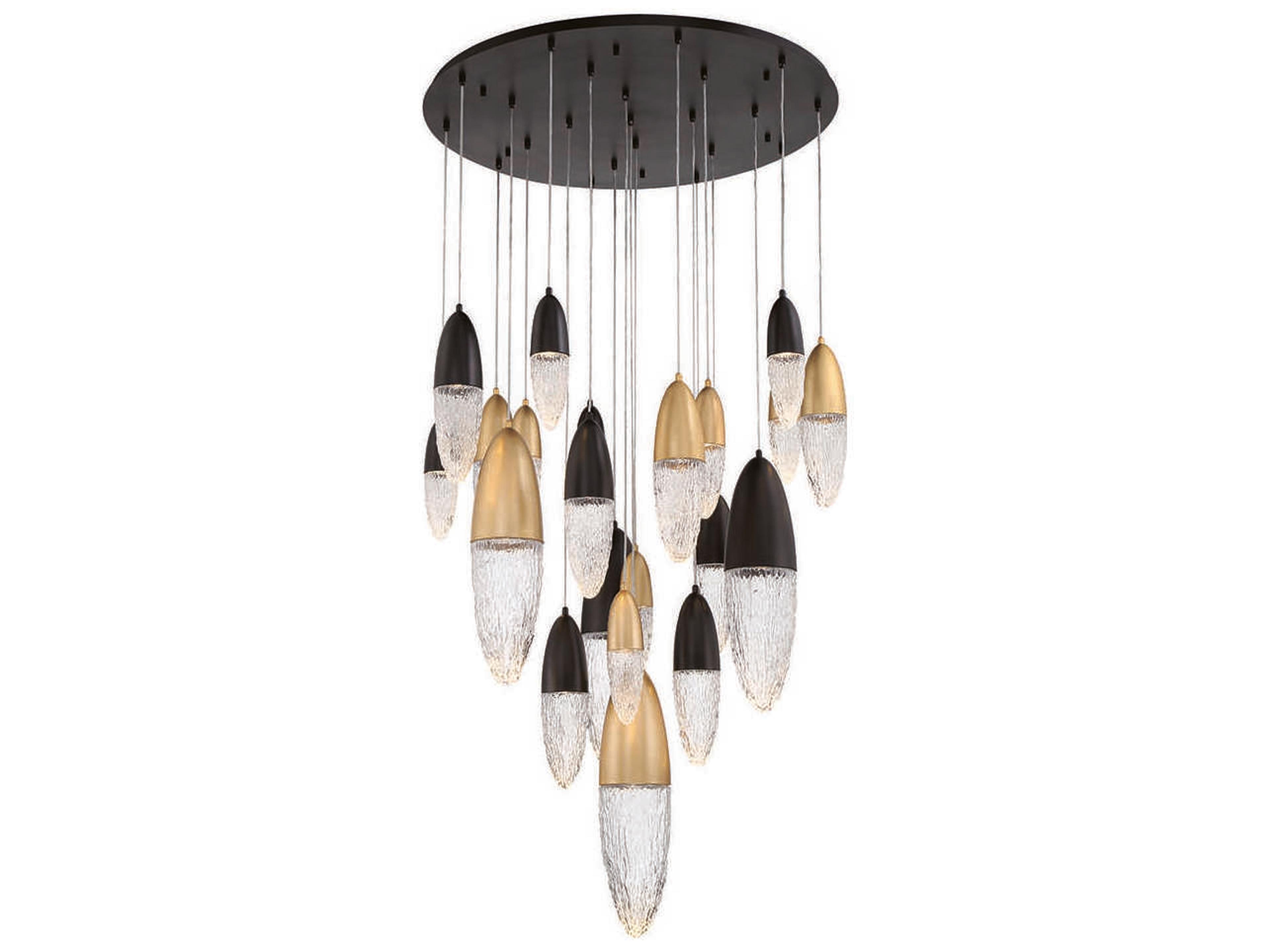 Eurofase Ecrou 22-Light Mixed Black Brass Glass Linear Pendant