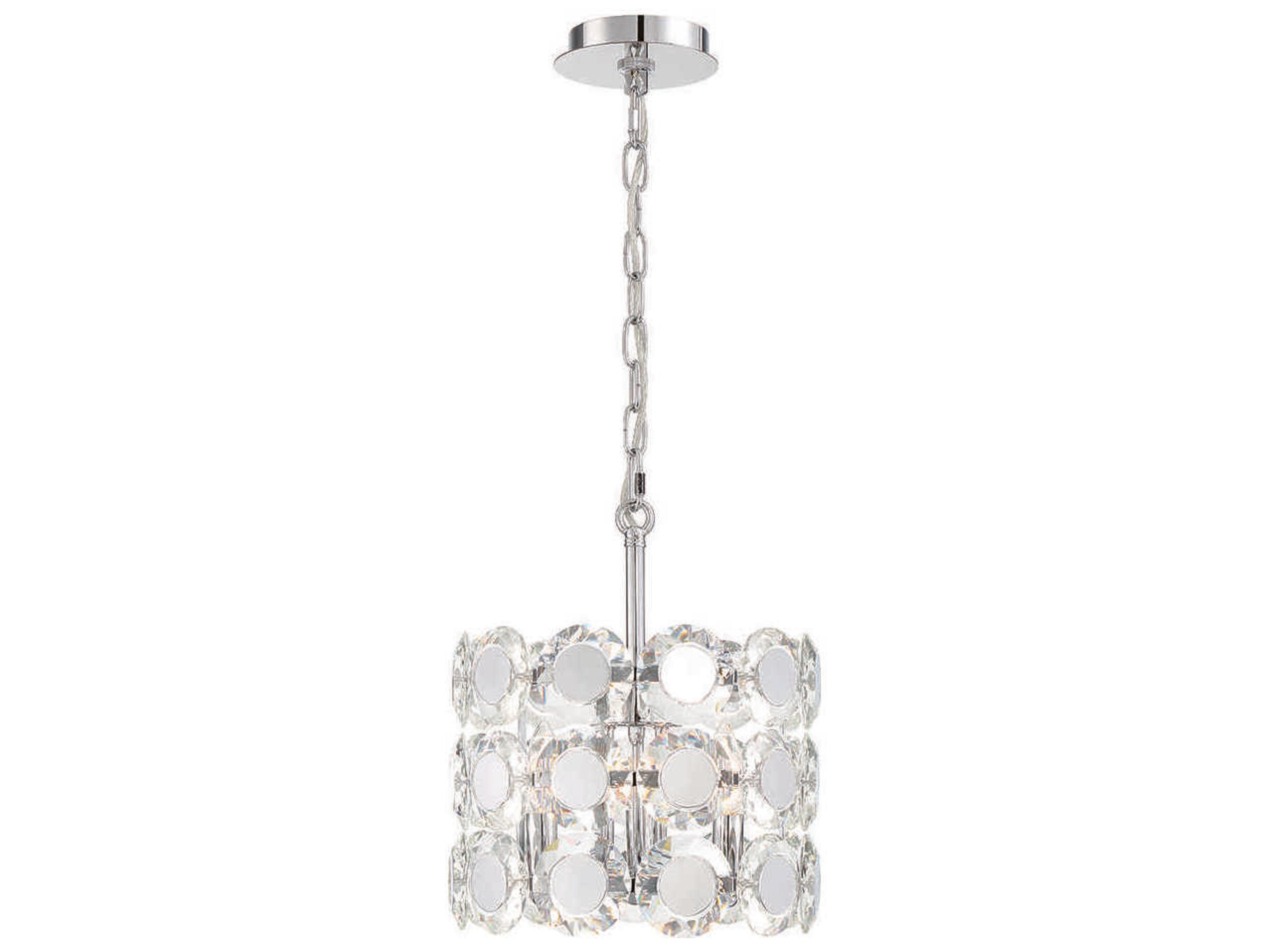 Eurofase Perrene 3-Light Chrome Crystal Drum Geometric Linear Chandelier