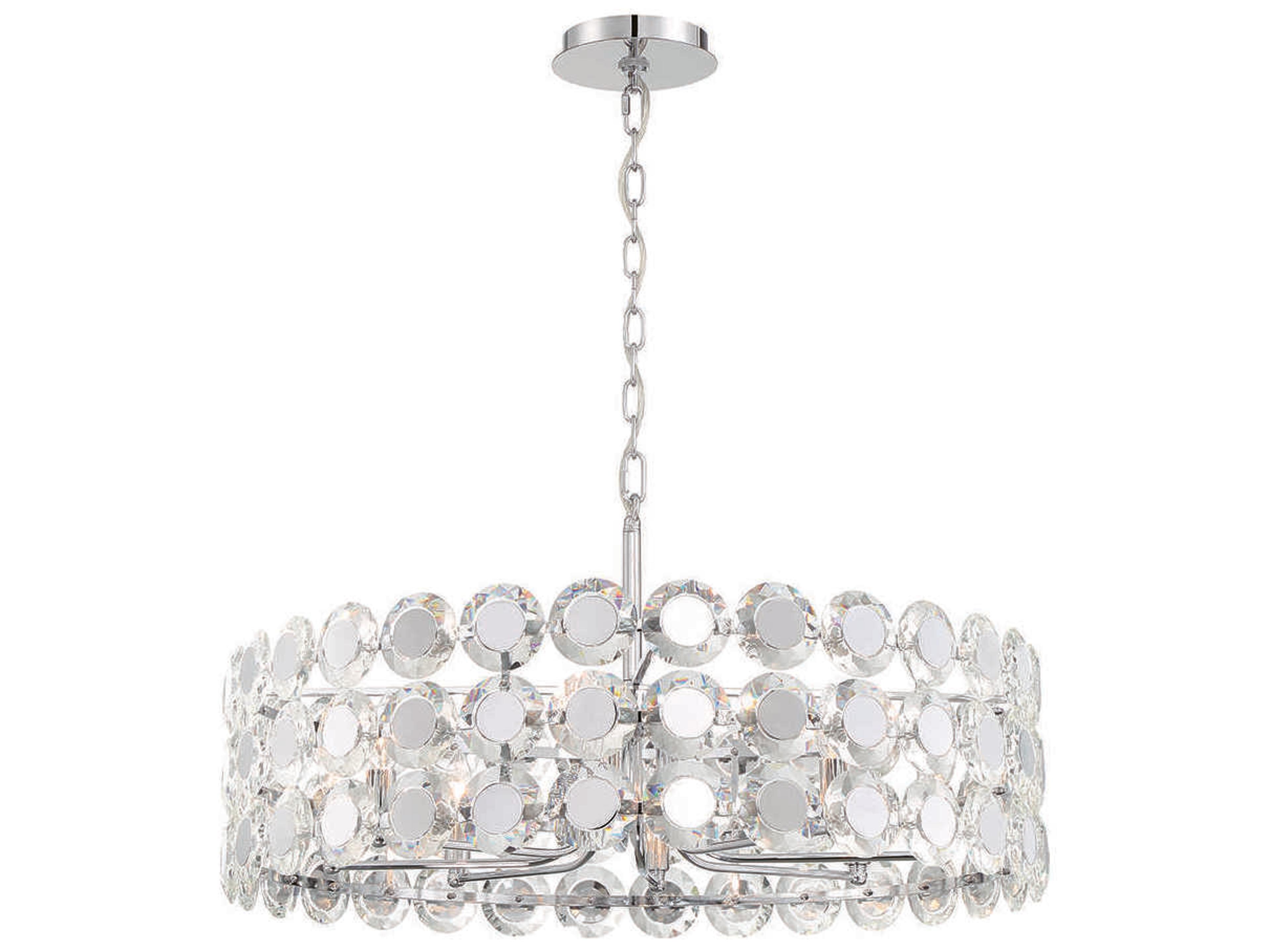 Eurofase Perrene 8-Light Chrome Crystal Drum Geometric Linear Chandelier