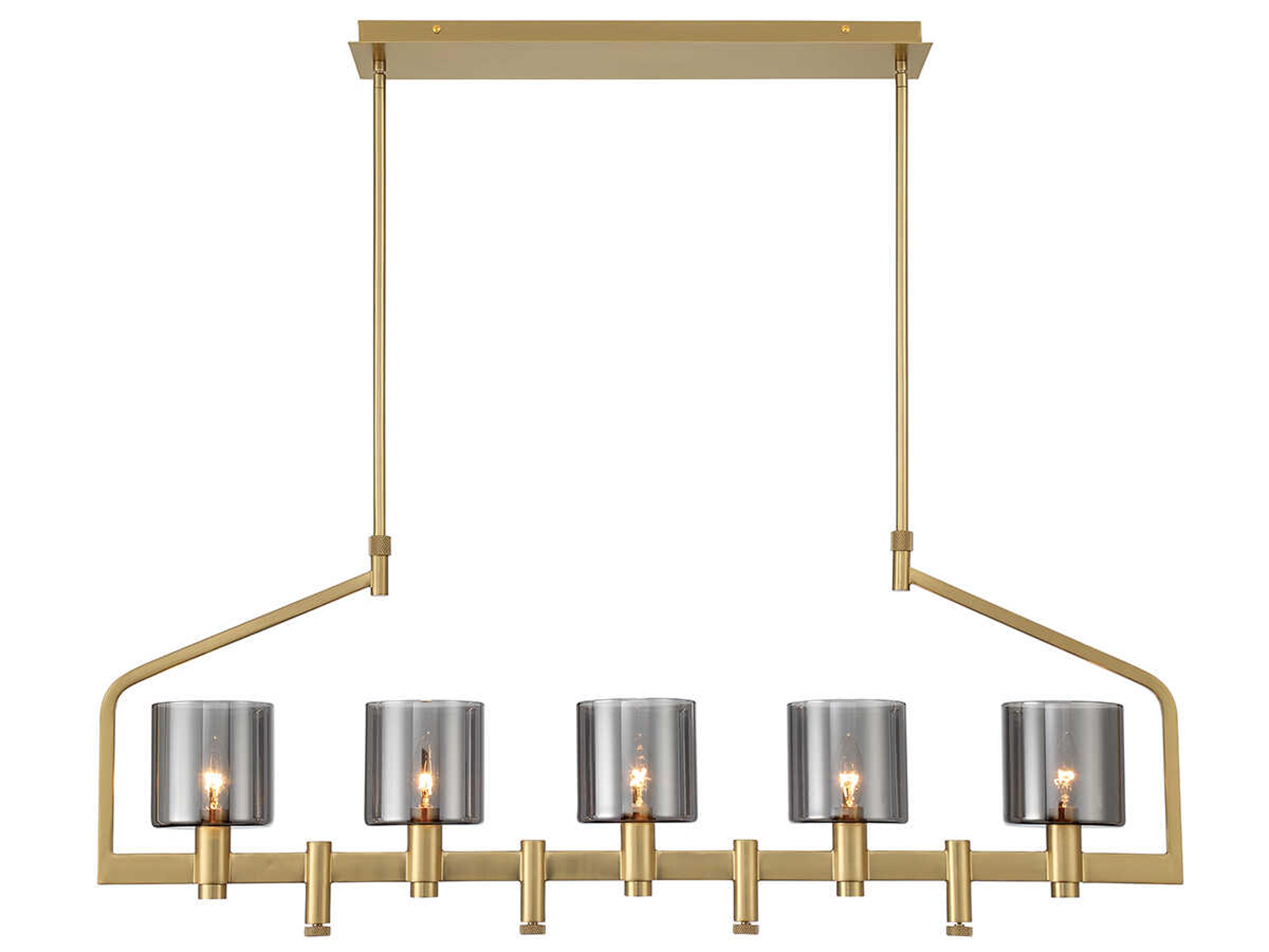 Eurofase Decato 5-Light Brushed Gold Glass Cylinder Linear Island Pendant
