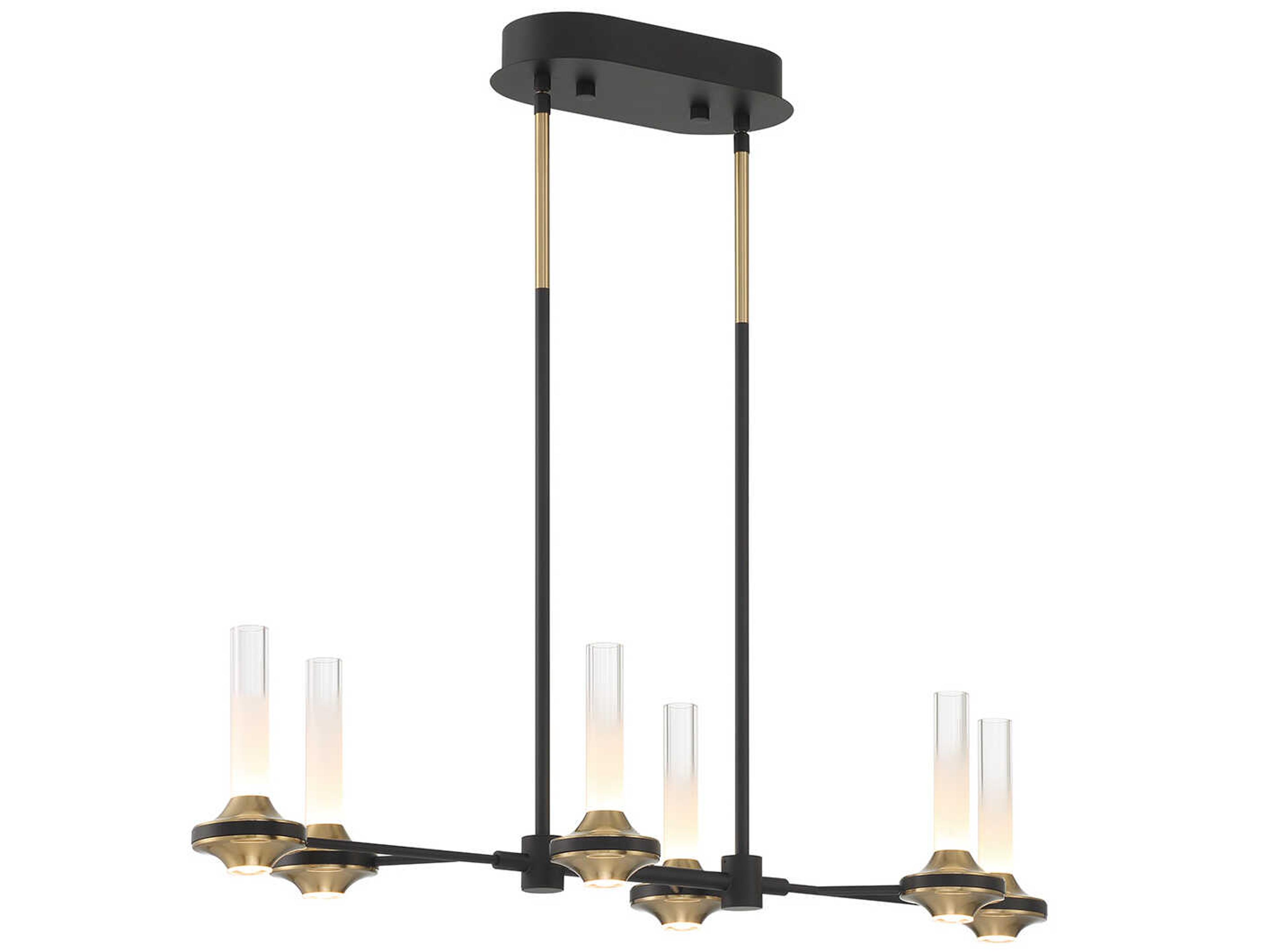 Eurofase Torcia 12-Light Black Brass Glass LED Cylinder Linear Island Pendant