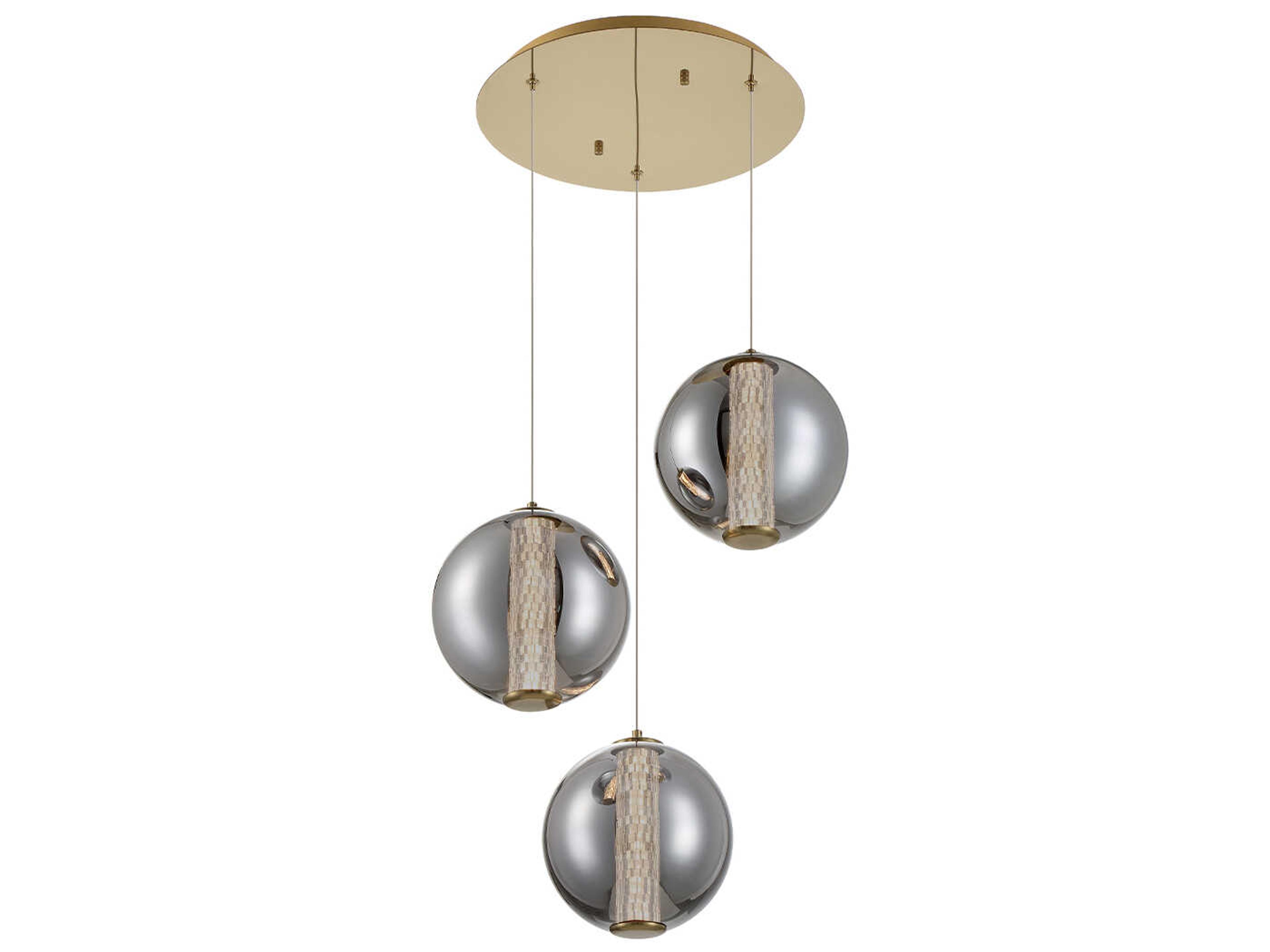 Eurofase Atomo 3-Light Gold Crystal Glass Globe Pendant