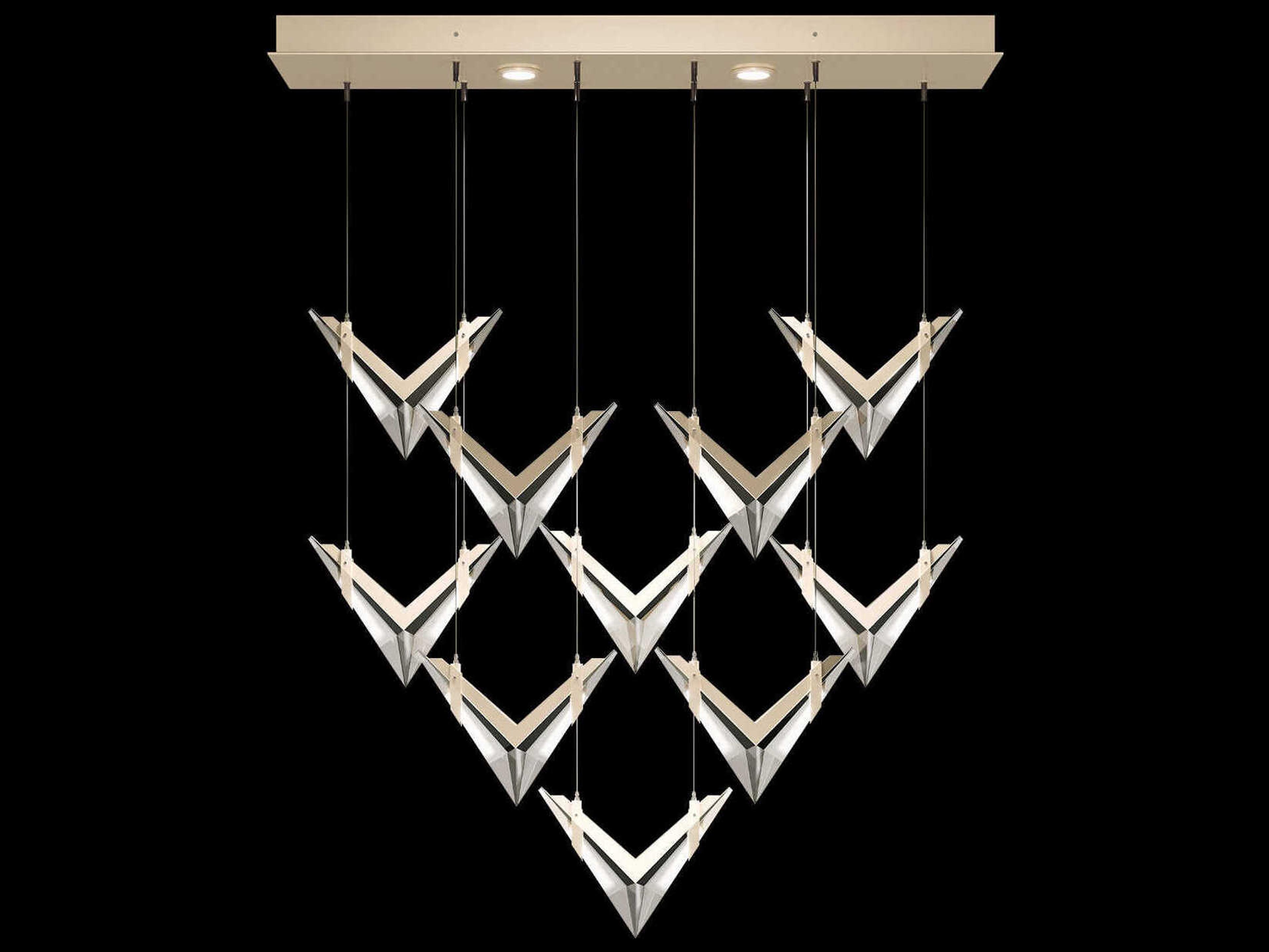 Fine Art Handcrafted Lighting Blade 22-Light Champagne Dark Walnut Gold Geometric Island Pendant