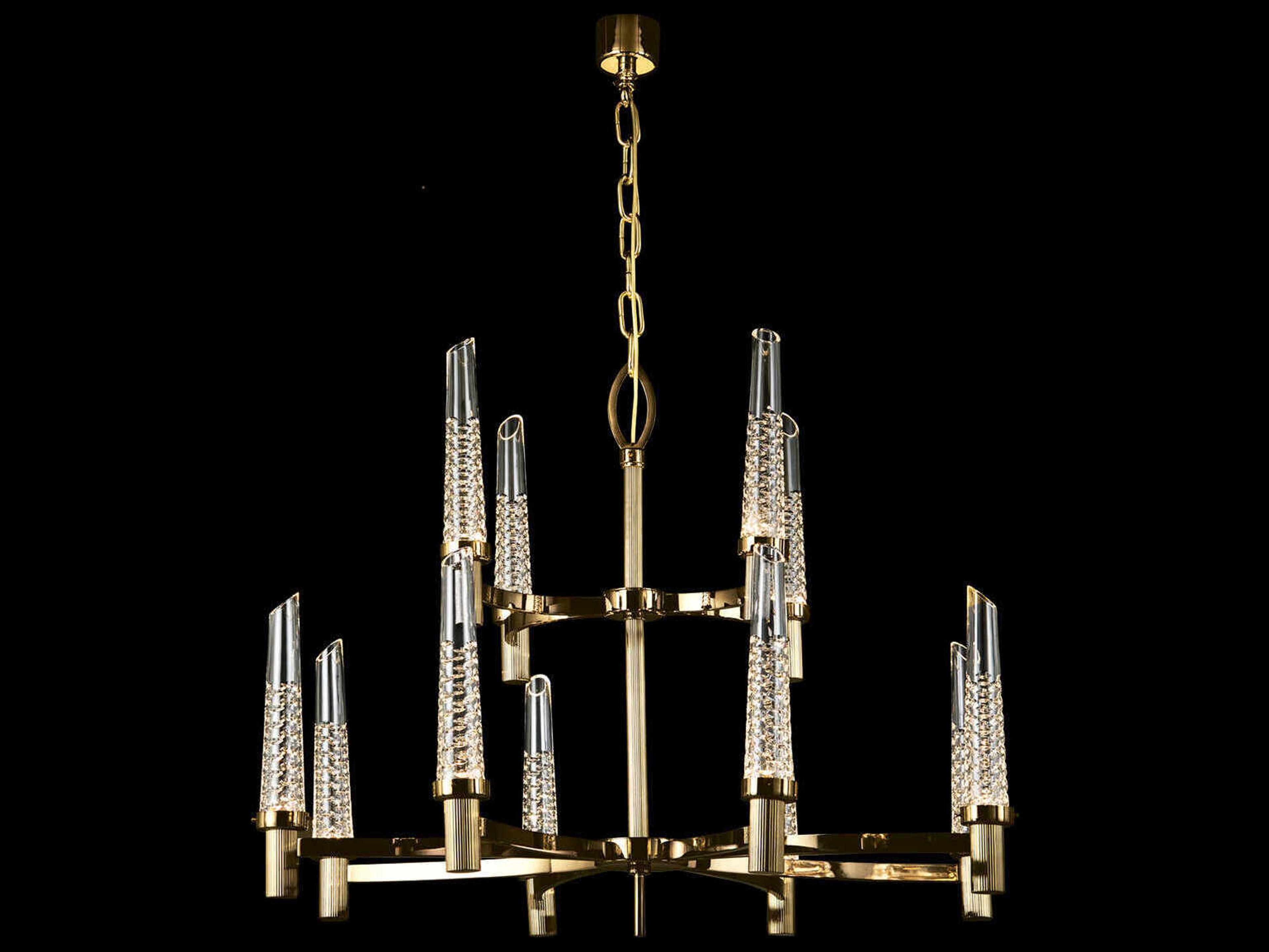 Fine Art Handcrafted Lighting Mariner Luxury 12-Light Polished Brass Tiered Chandelier