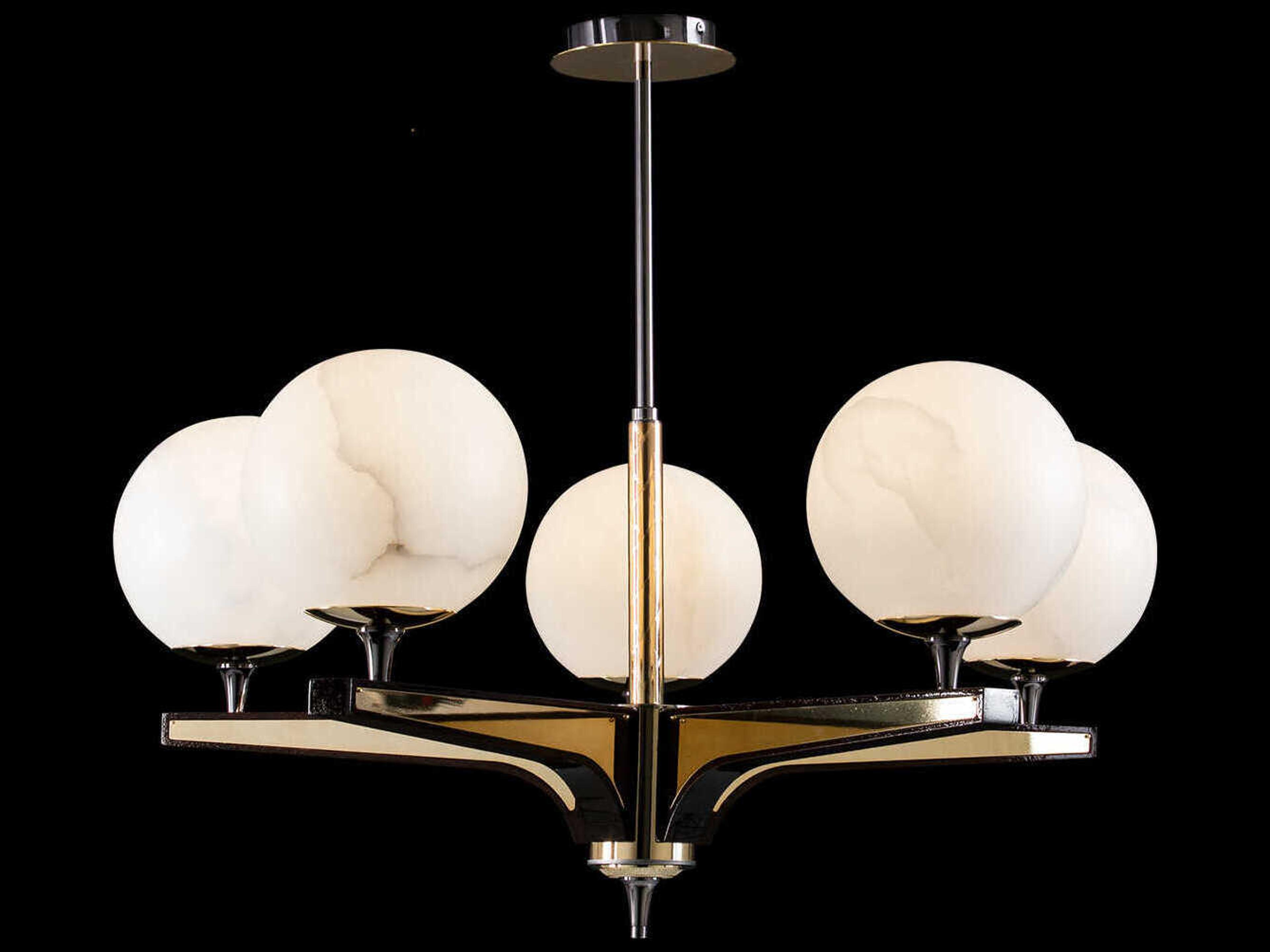 Fine Art Handcrafted Lighting Mariner Luxury 5-Light Polished Brass Fume Globe Chandelier