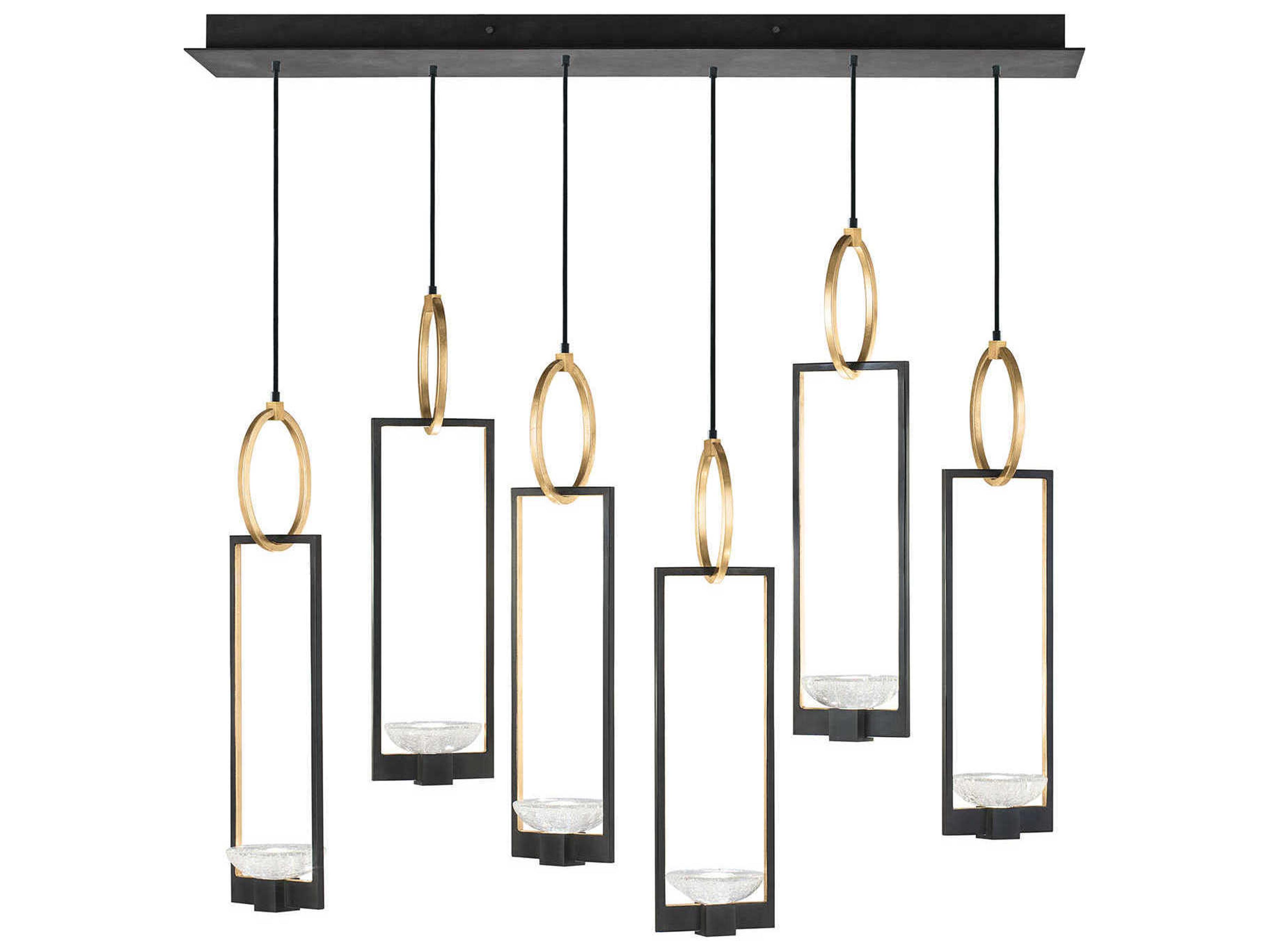 Fine Art Handcrafted Lighting Delphi 12-Light Black Glass LED Geometric Linear Island Pendant
