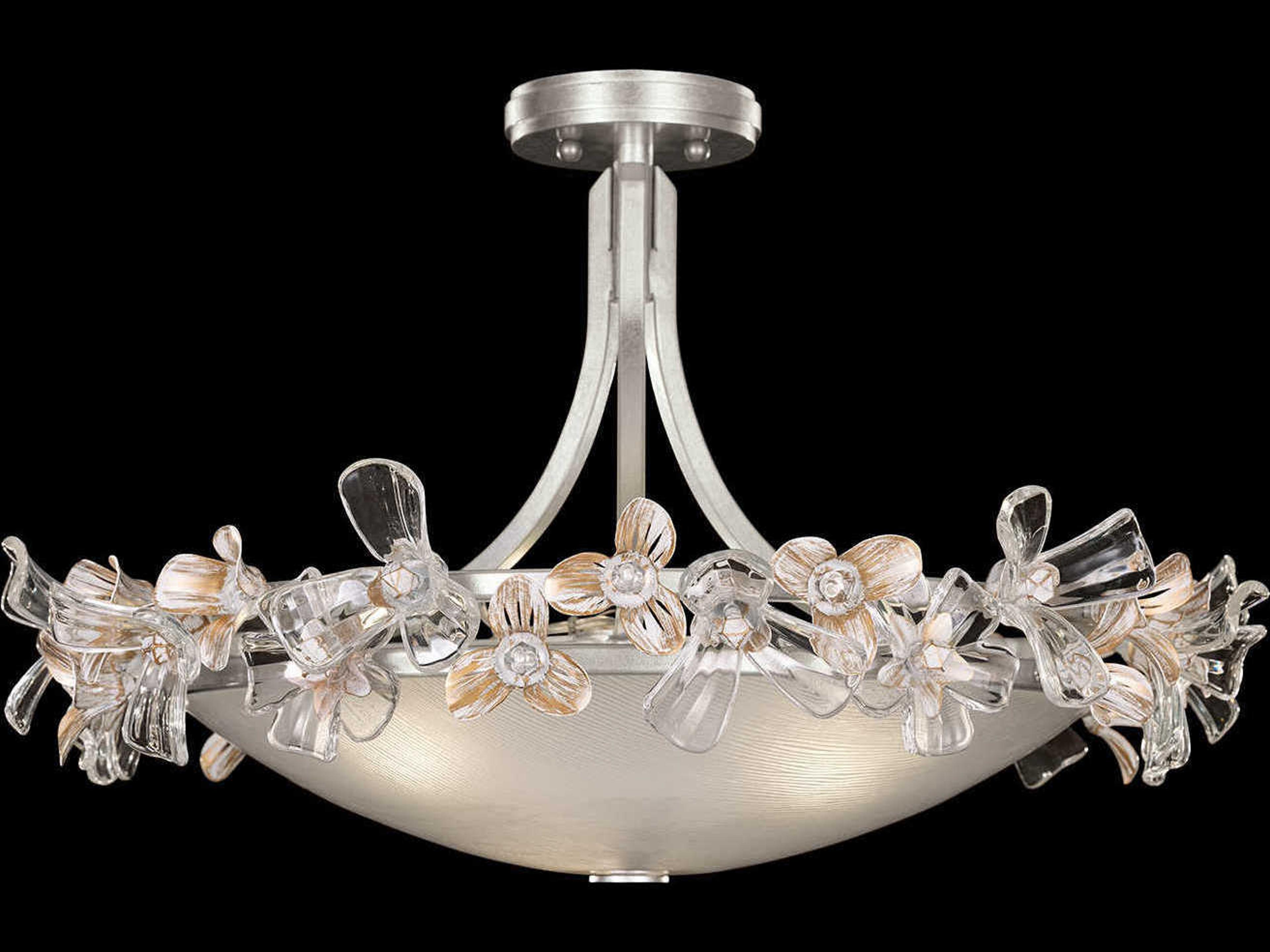 Fine Art Handcrafted Lighting Azu 3-Light Silver Crystal Bowl Semi Flush Mount