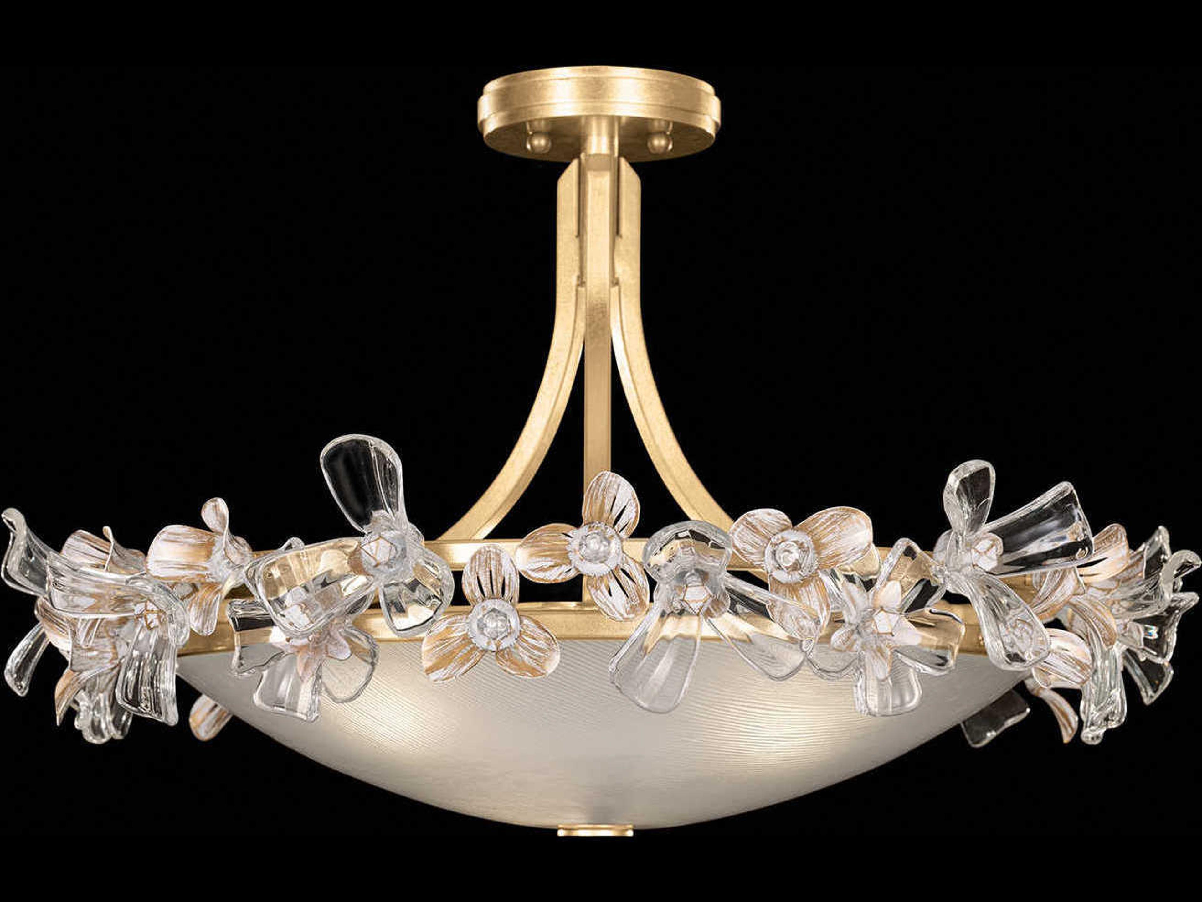 Fine Art Handcrafted Lighting Azu 3-Light Gold Crystal Bowl Semi Flush Mount
