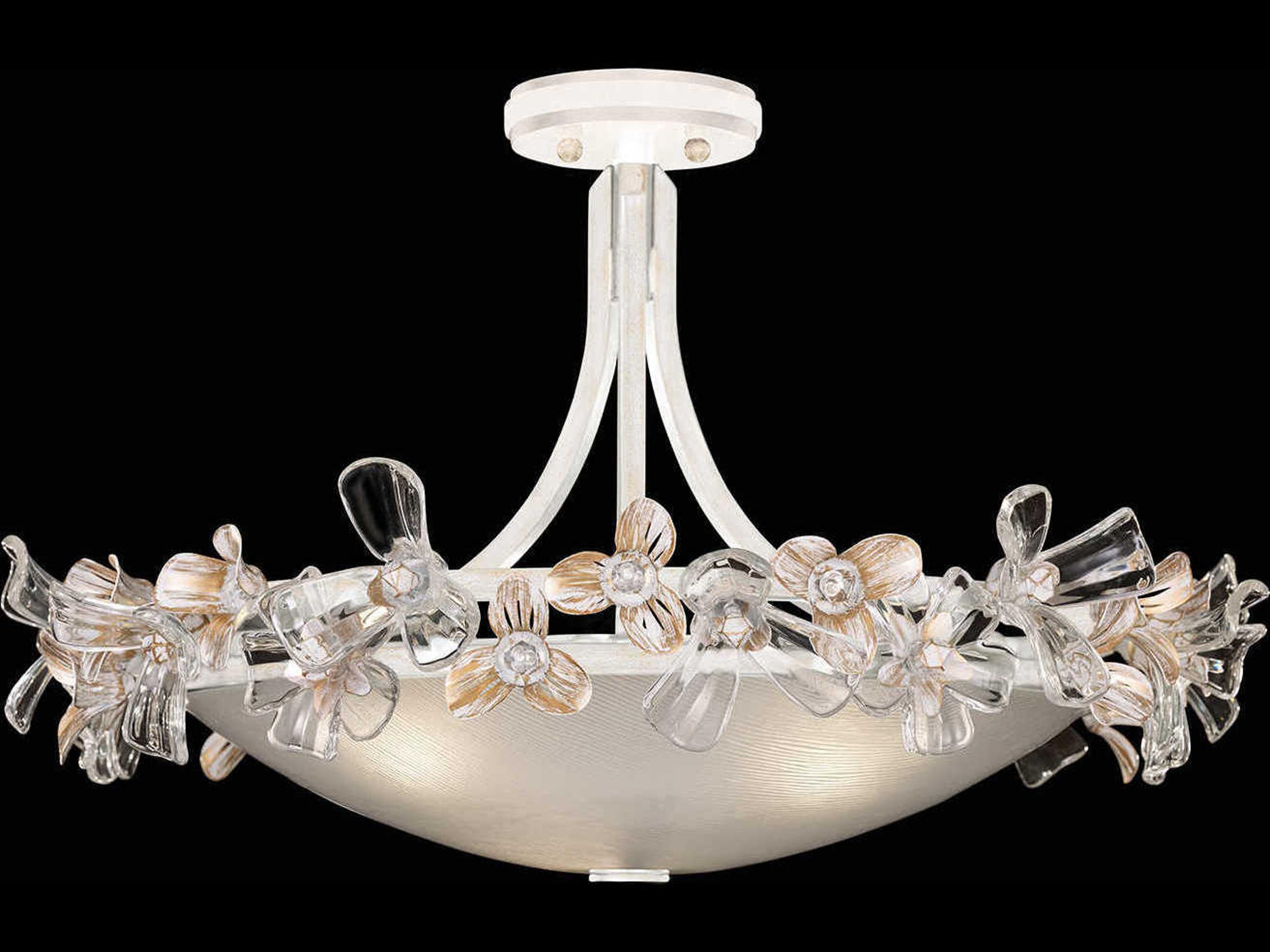 Fine Art Handcrafted Lighting Azu 3-Light White Crystal Bowl Semi Flush Mount