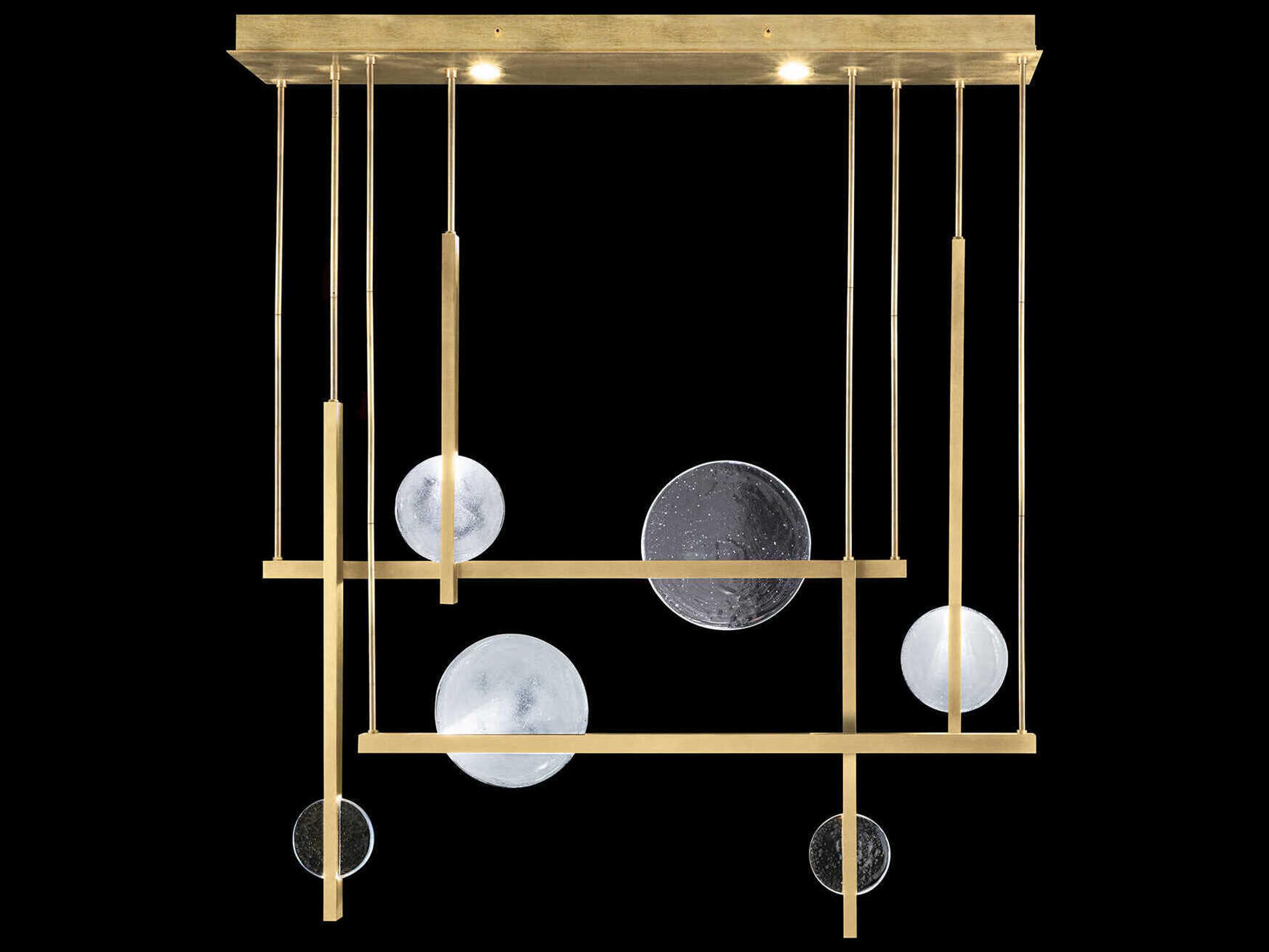 Fine Art Handcrafted Lighting Selene 12-Light Gold Leaf Glass LED Geometric Linear Island Pendant